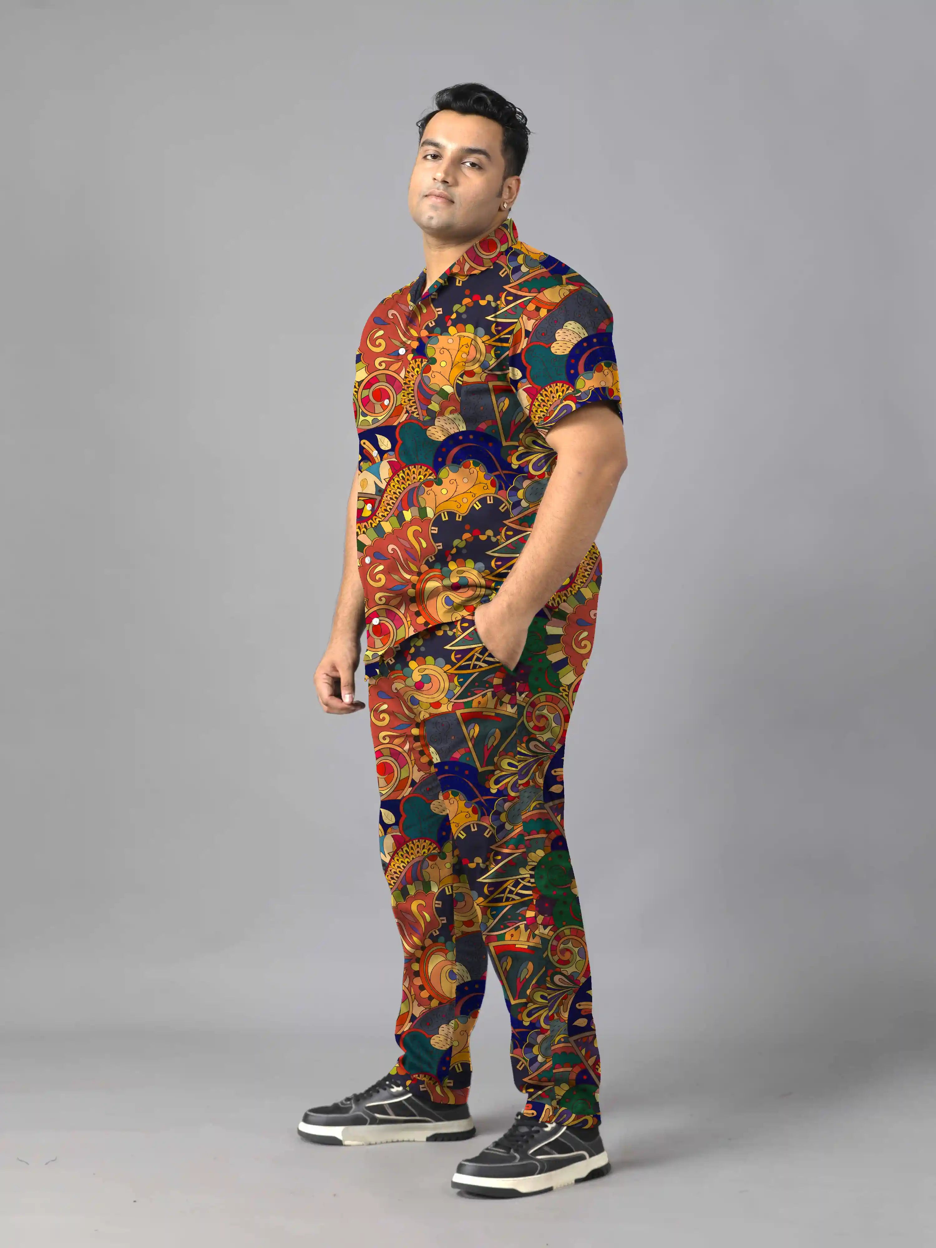Mehndi Designs Digital Printed Plus Size Men's Full Co-Ord Set