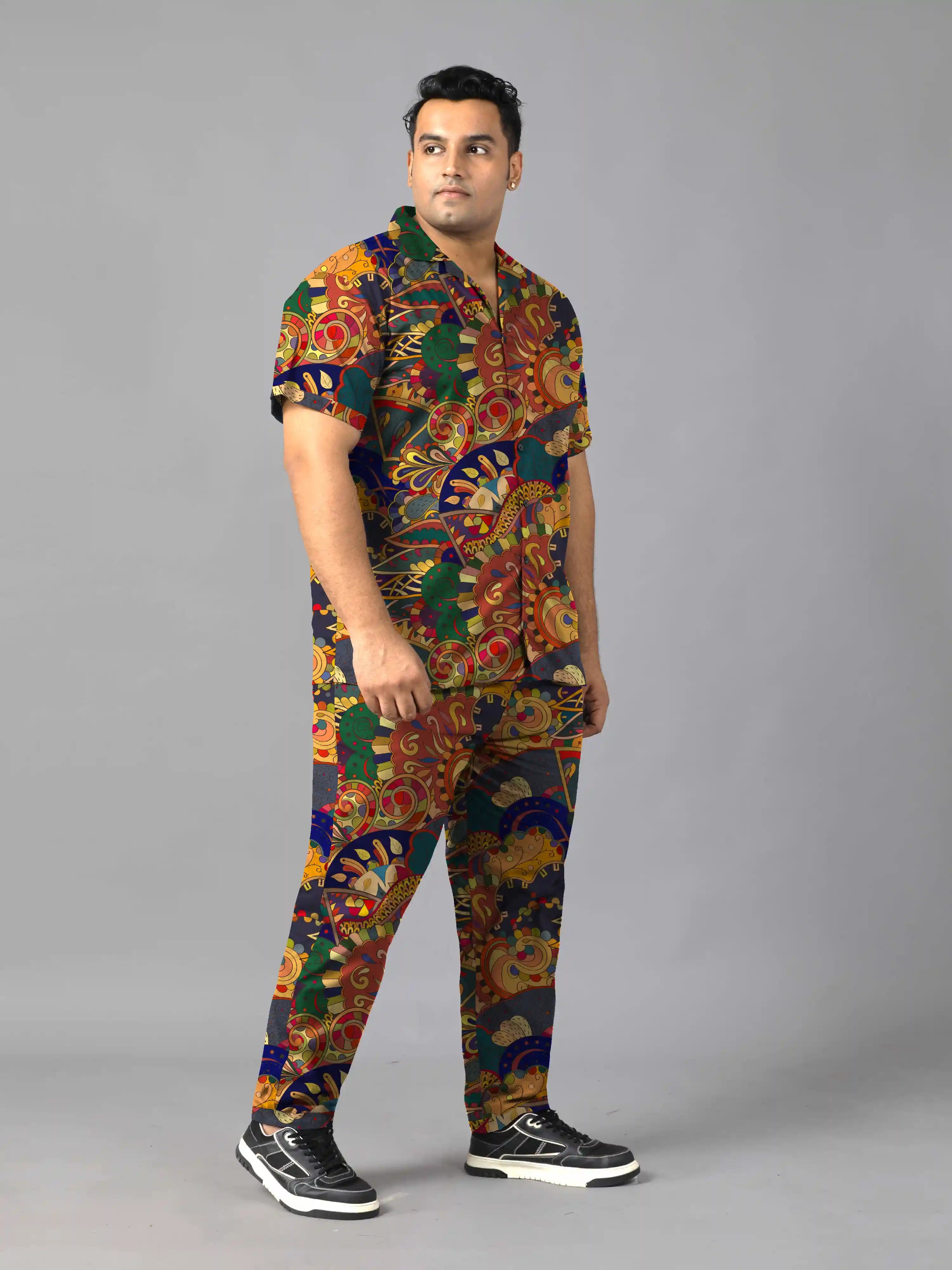 Mehndi Designs Digital Printed Plus Size Men's Full Co-Ord Set