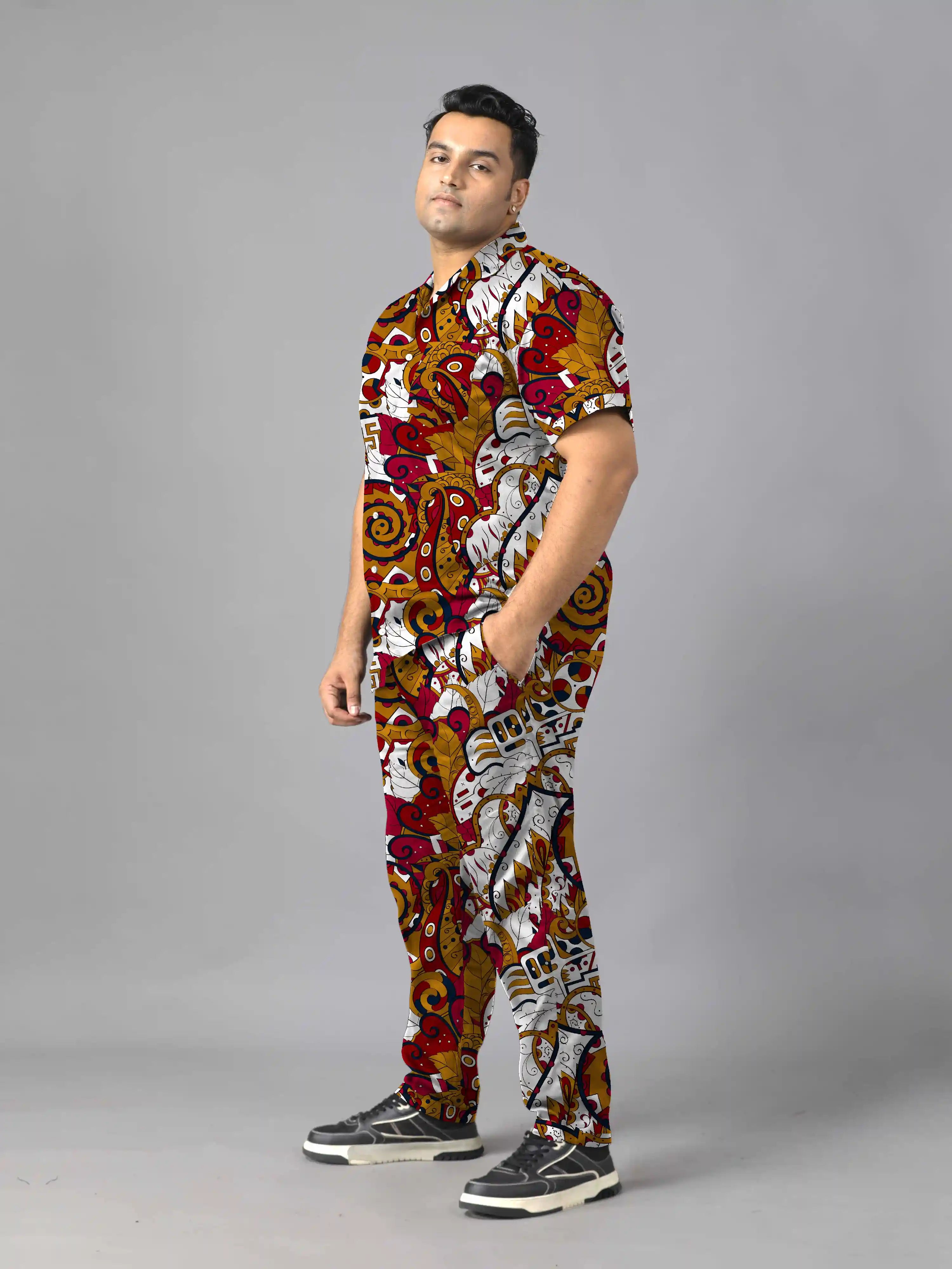 Kalamakari Digital Printed Plus Size Men's Full Co-Ord Set