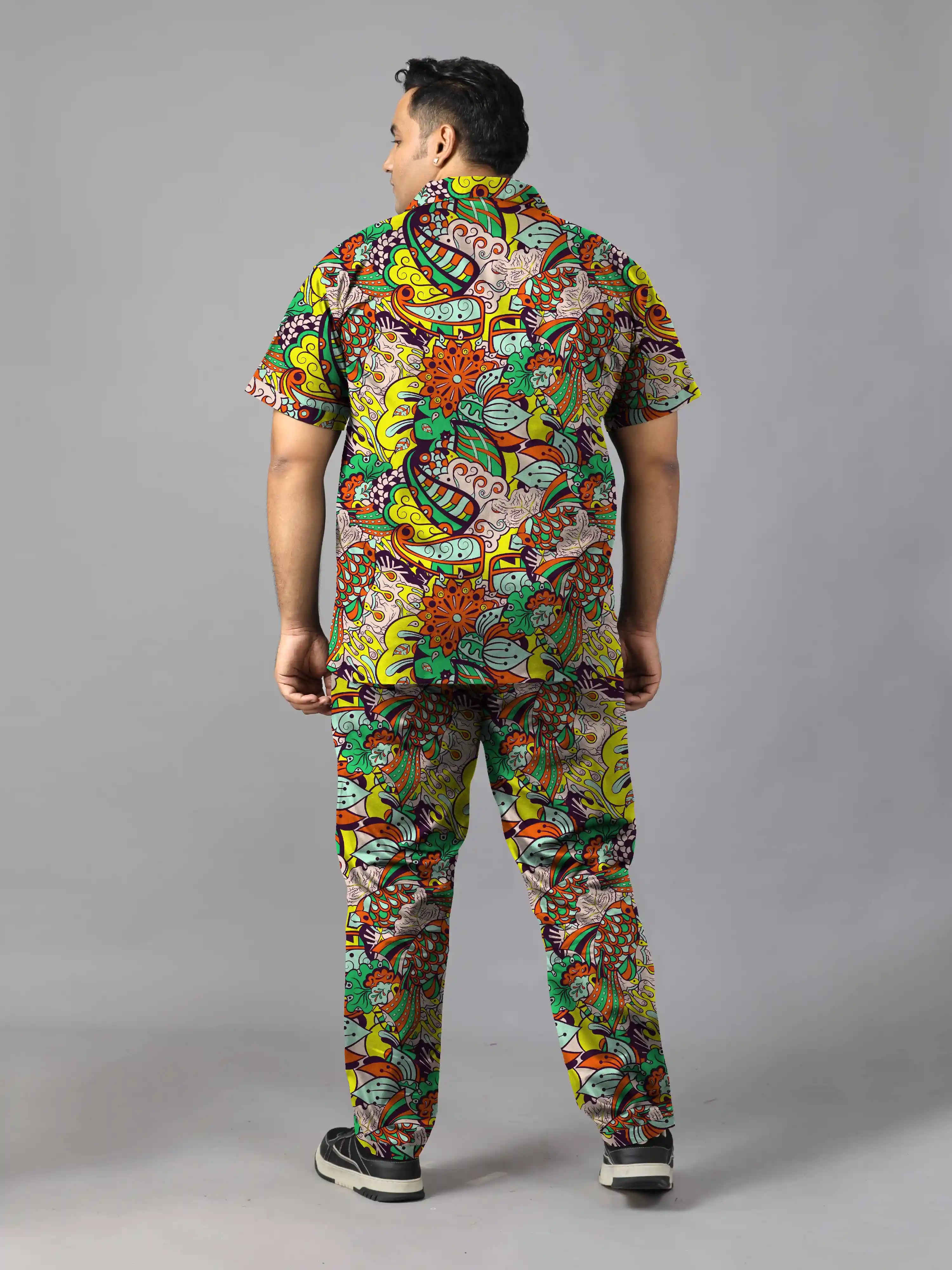 Tracery Pattern Digital Printed Plus Size Men's Full Co-Ord Set