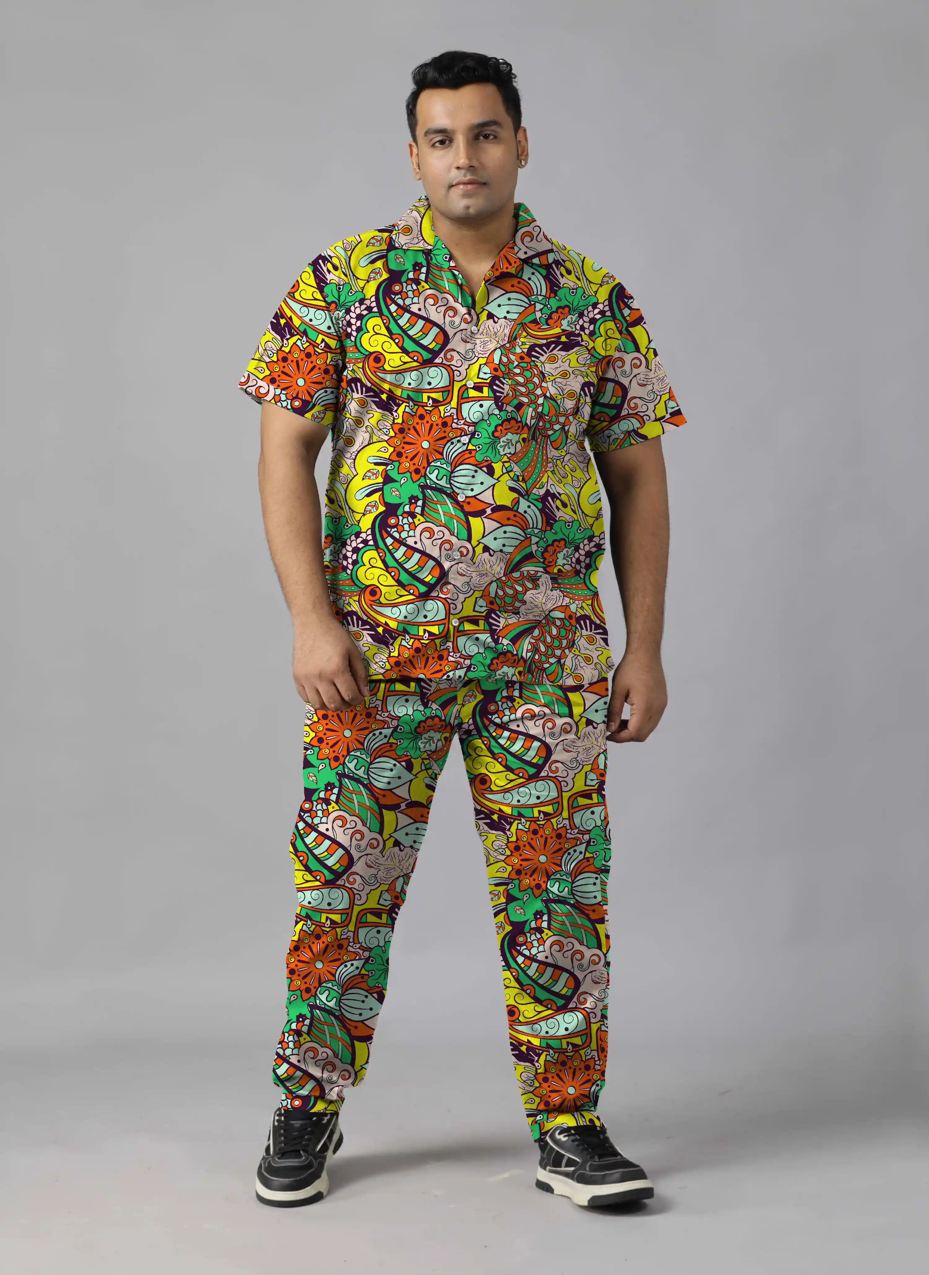 Tracery Pattern Digital Printed Plus Size Men's Full Co-Ord Set