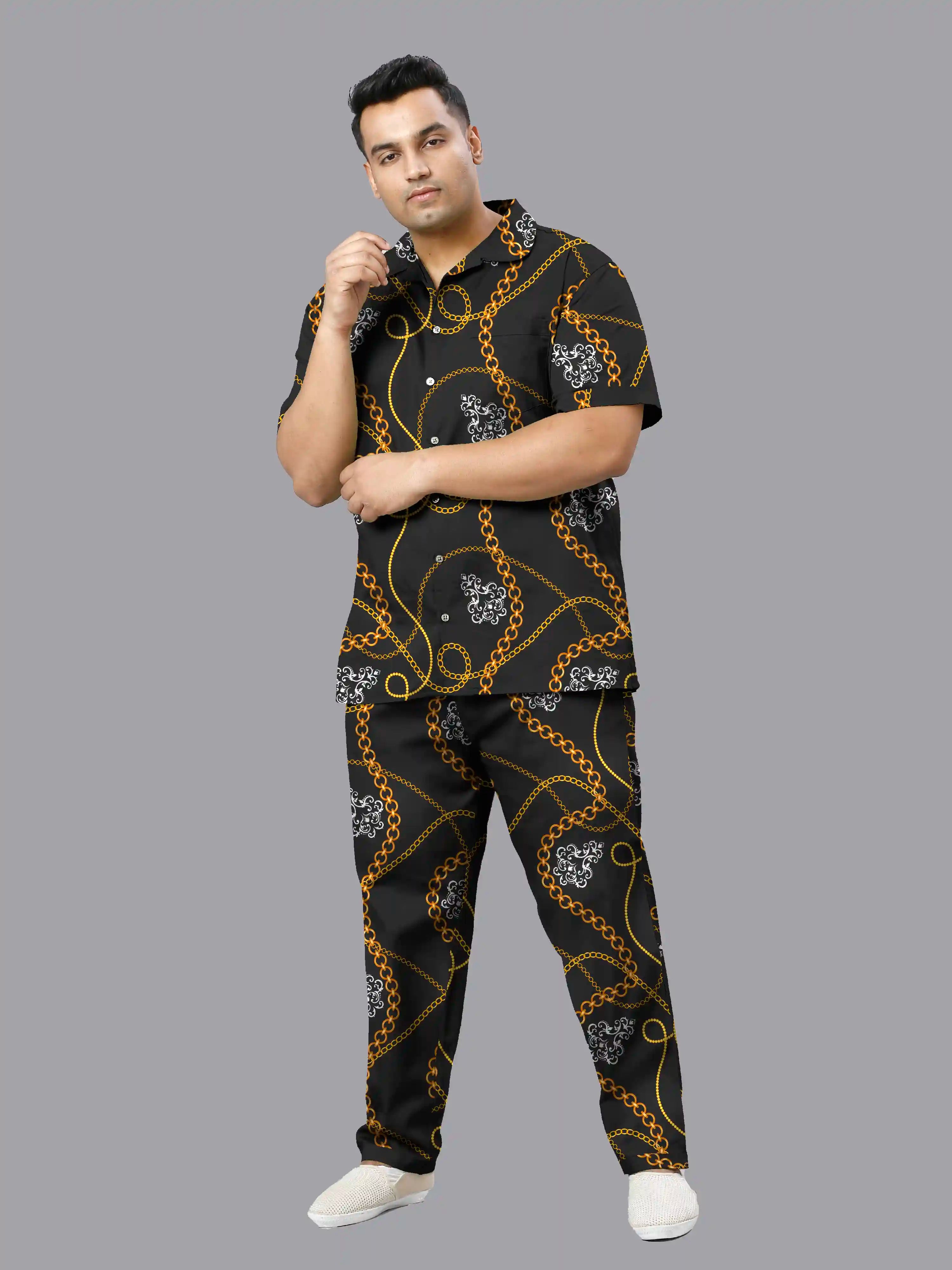 Gold Chain Digital Printed Plus Size Men's Full Co-Ord Set