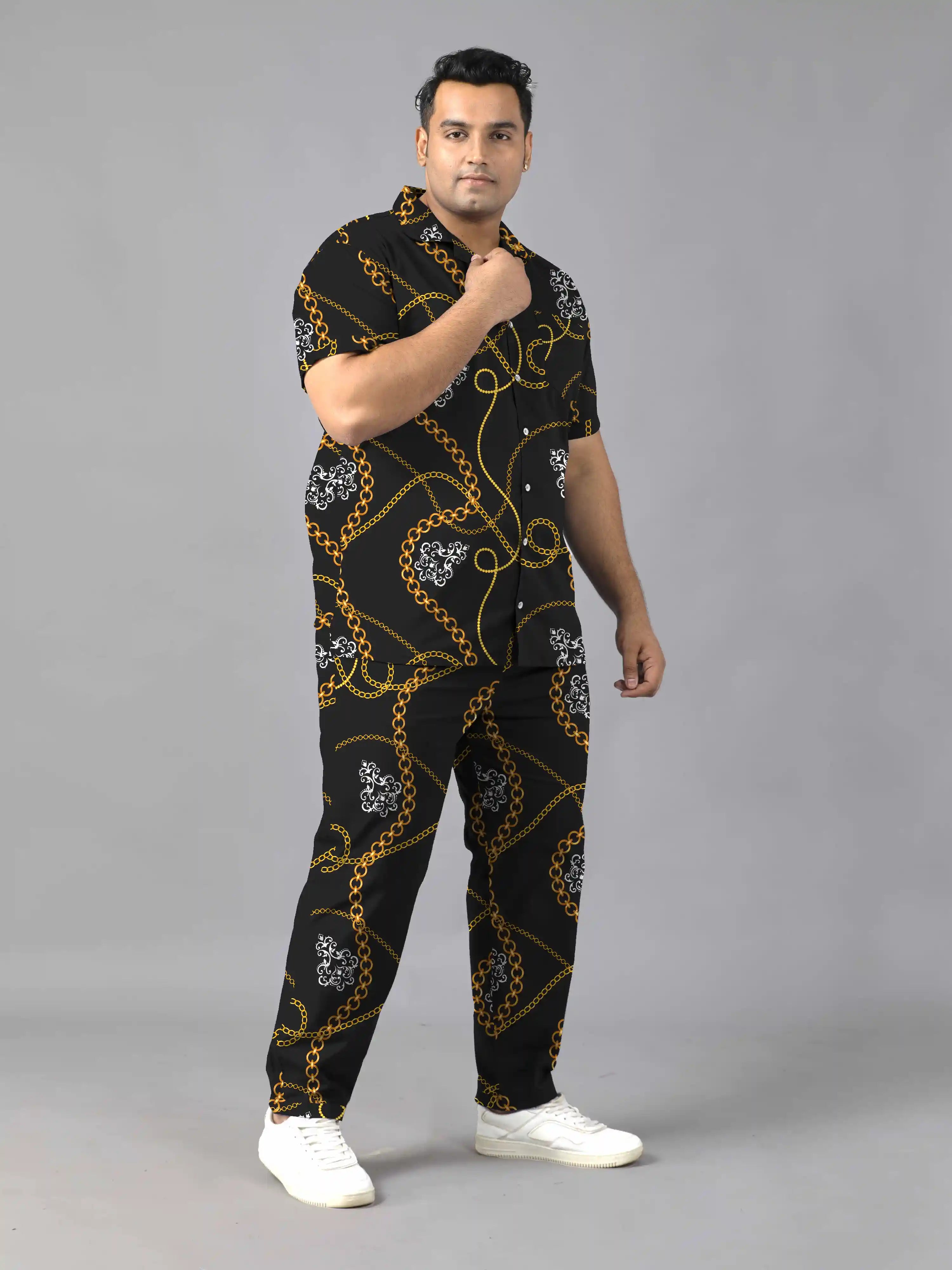Gold Chain Digital Printed Plus Size Men's Full Co-Ord Set