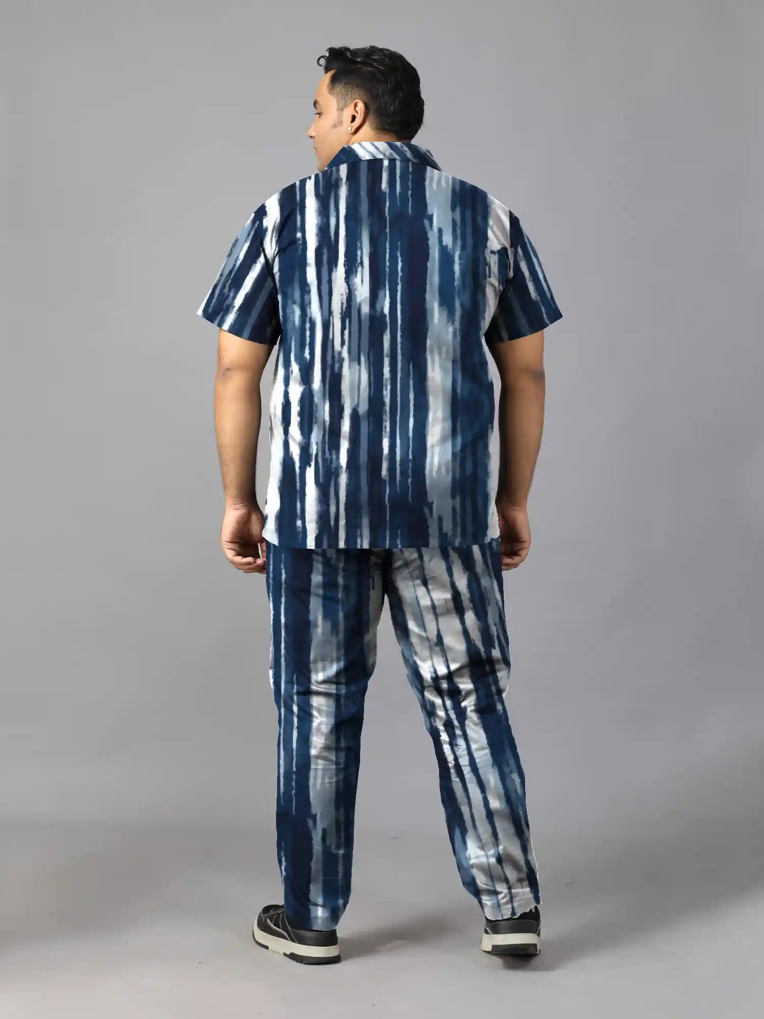 Blue White Tie Dye Plus Size Men’s Full Co-ord Set