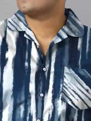 Blue White Tie Dye Plus Size Men’s Full Co-ord Set