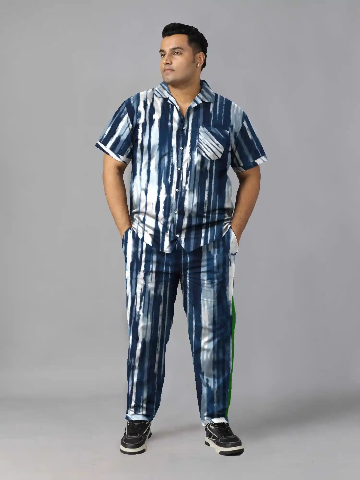 Blue White Tie Dye Plus Size Men’s Full Co-ord Set