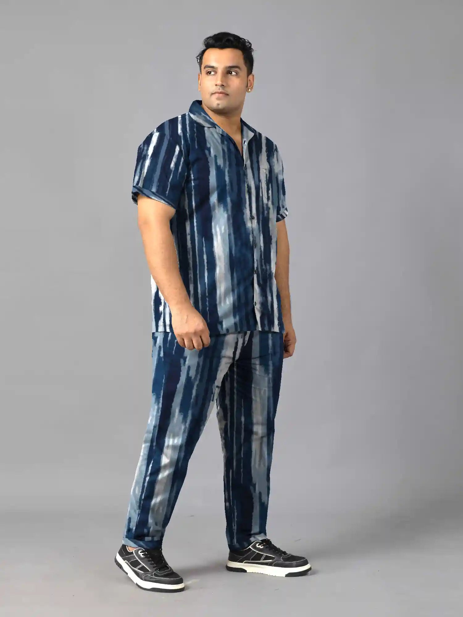 Blue White Tie Dye Plus Size Men’s Full Co-ord Set