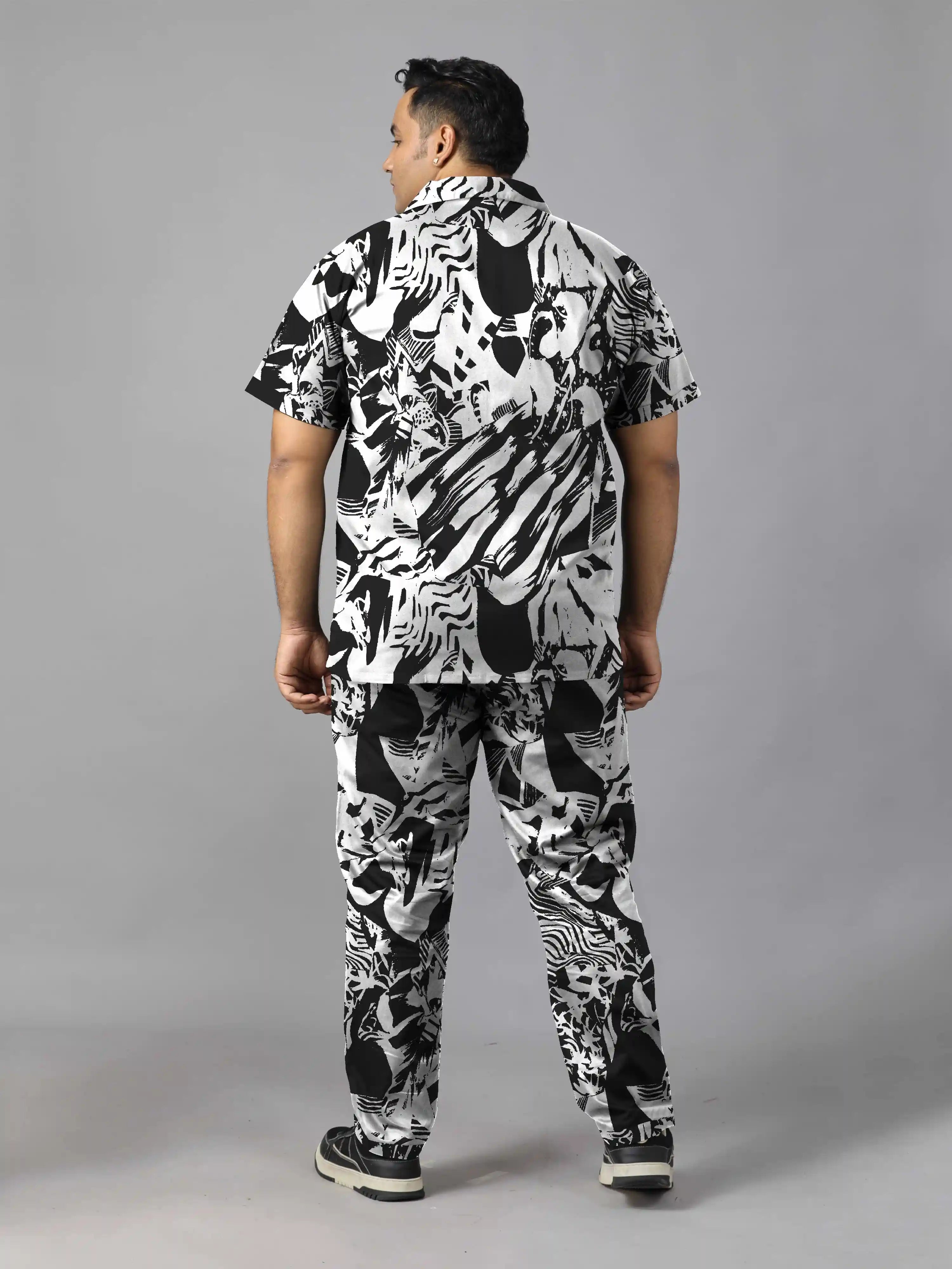 Grunge Abstract Pattern Digital Printed Plus Size Men's Full Co-Ord Set