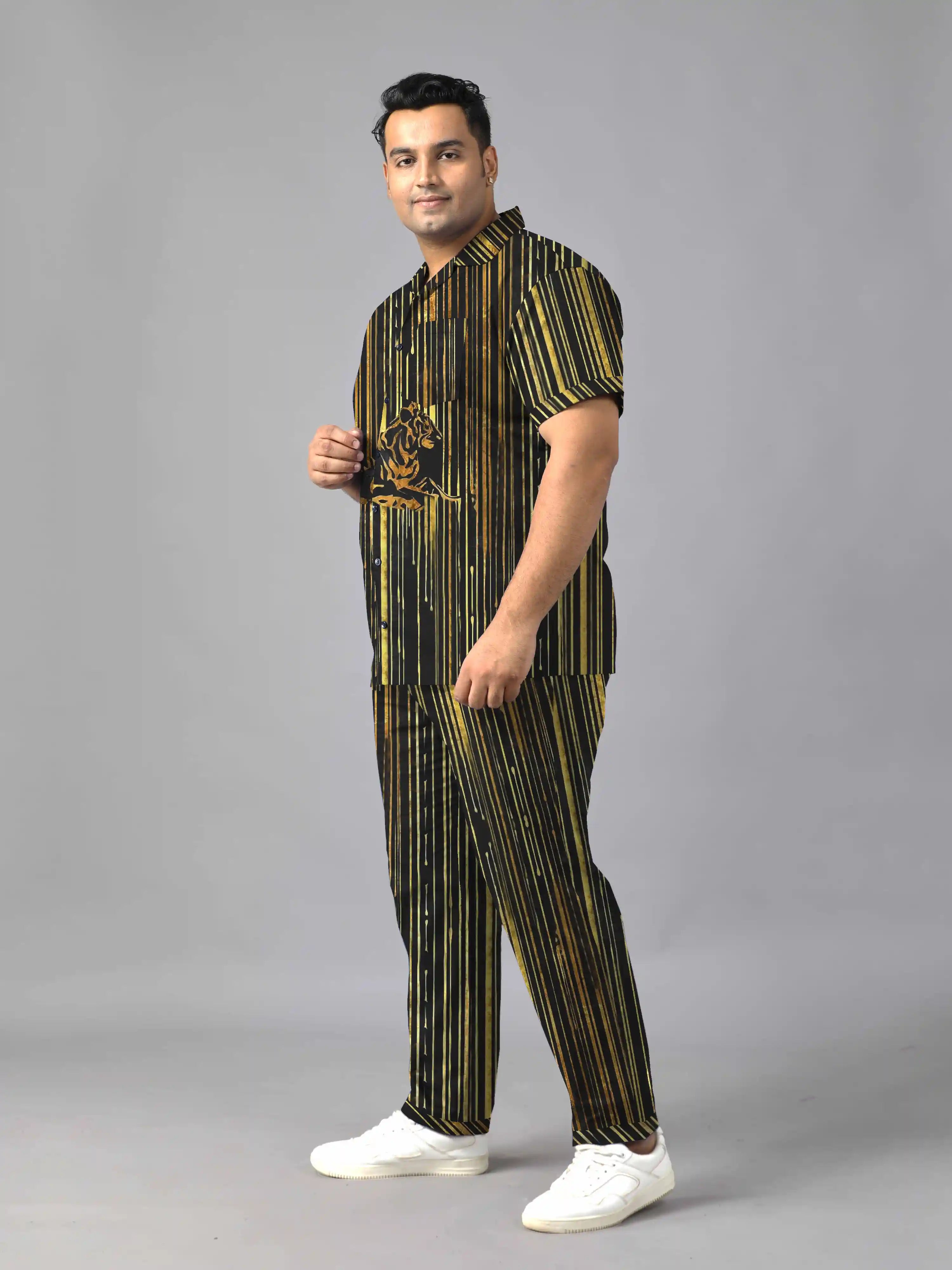 Stripes of Golden Tiger Plus Size Men’s Full Co-ord Set