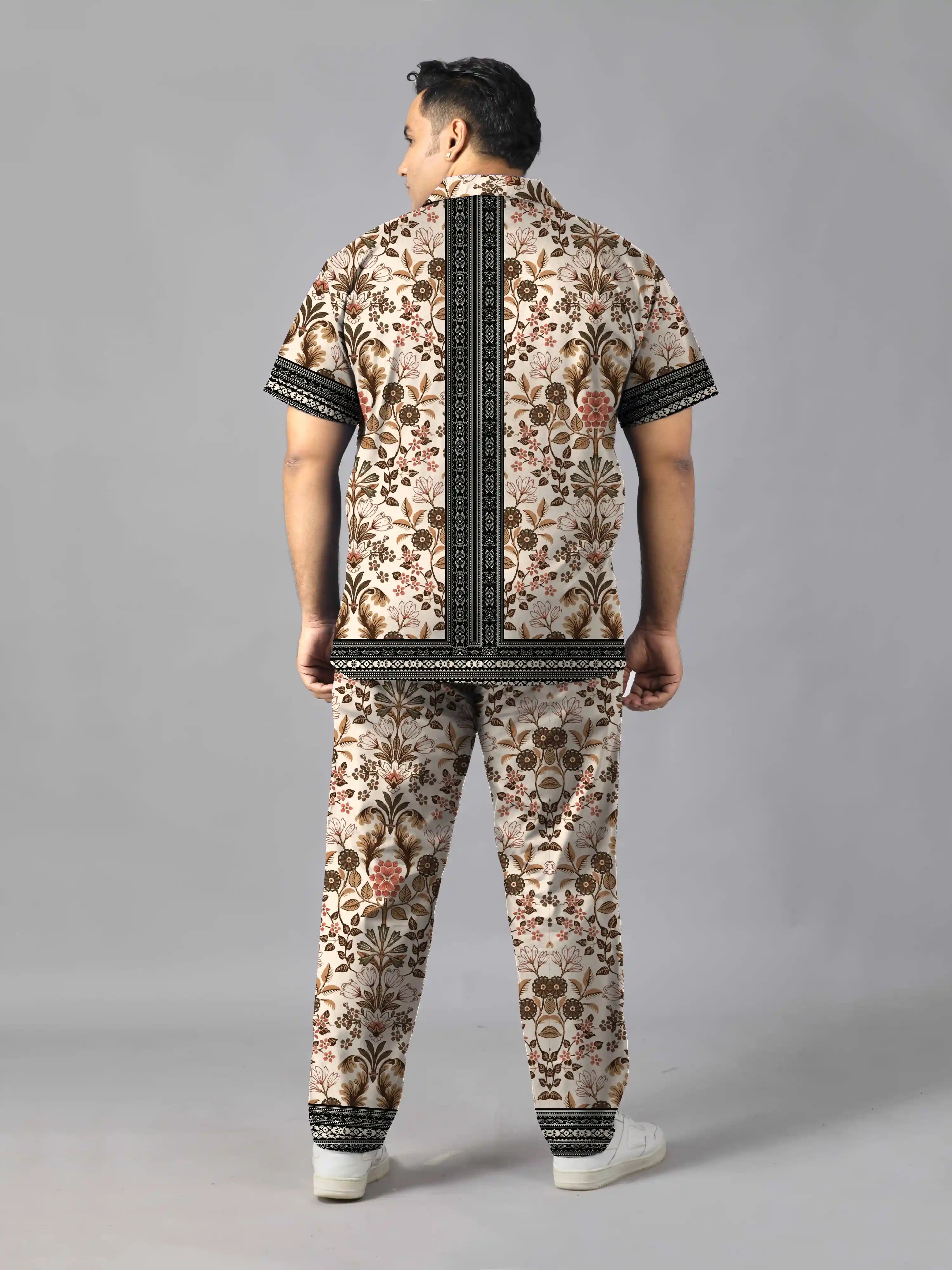 Floral and Leaf Digital Printed Plus Size Men's Full Co-ord Set