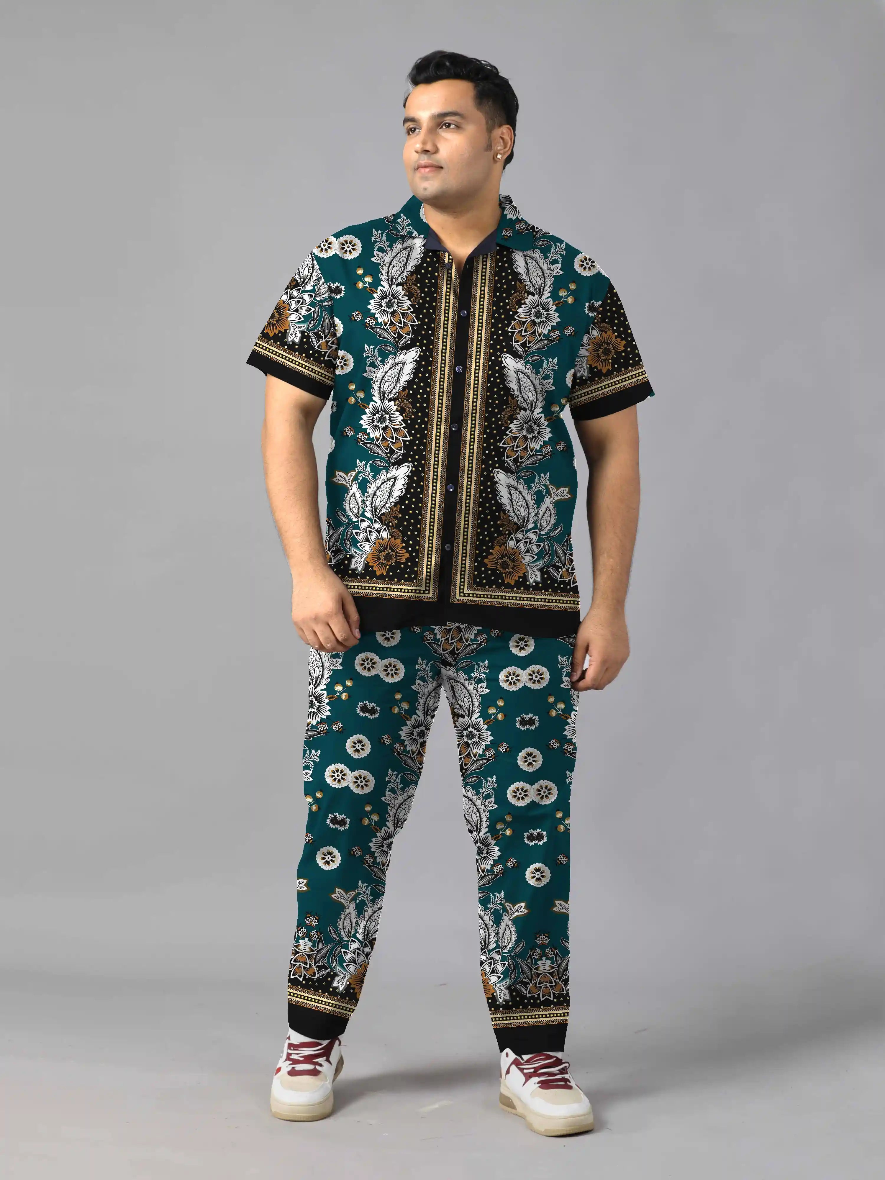 Elaborate Floral Digital Printed Plus Size Men's Full Co-ord Set