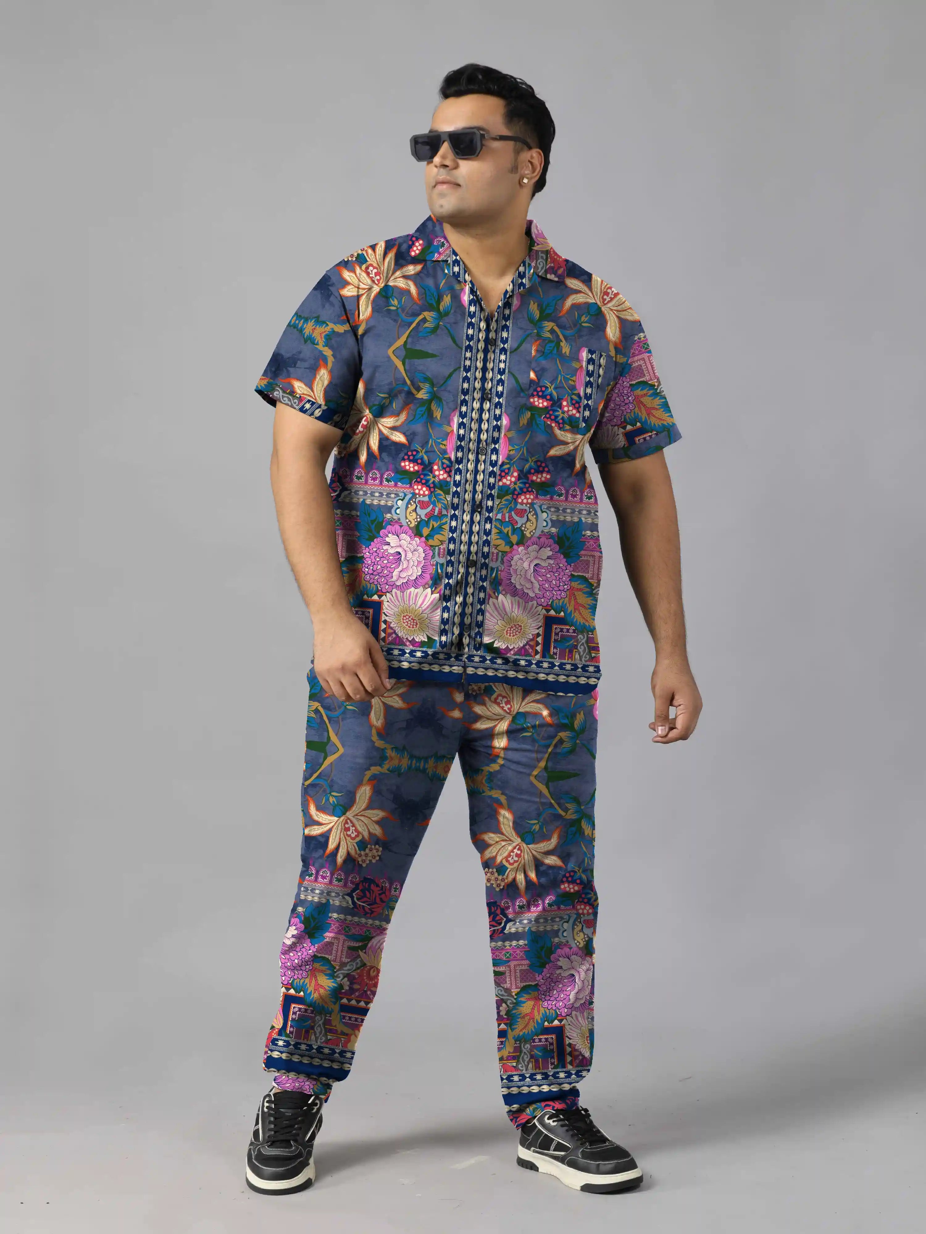 Colorful Floral Digital Printed Plus Size Men's Full Co-ord Set