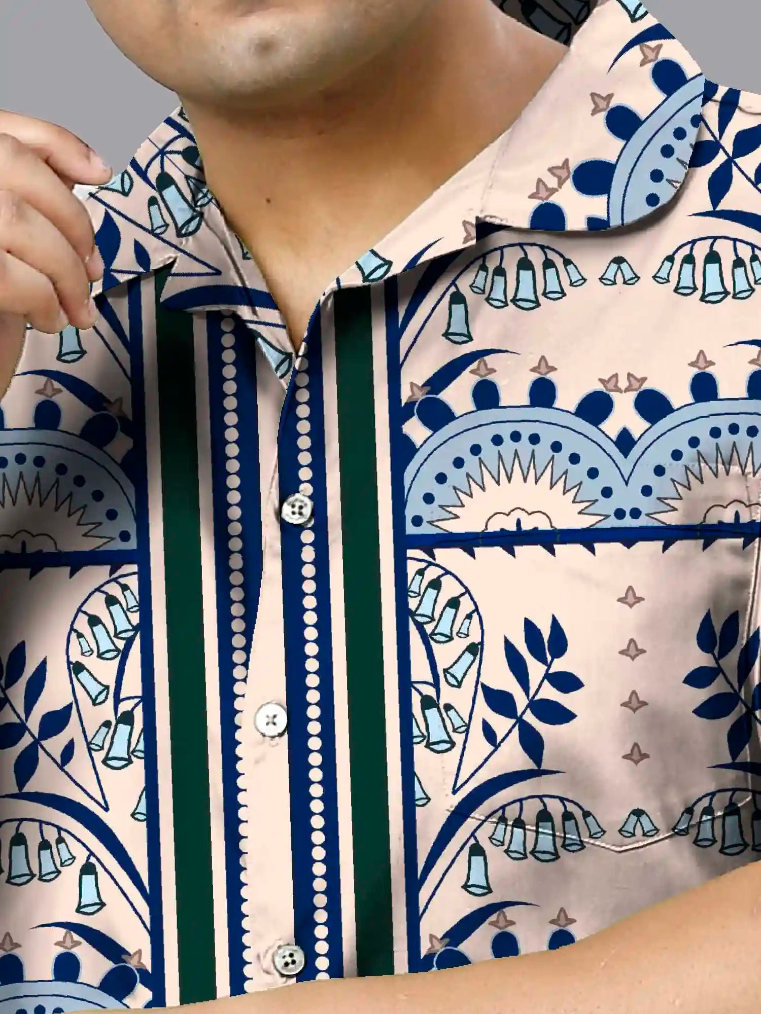 Geometric Pattern Digital Printed Plus Size Men's Full Co-ord Set