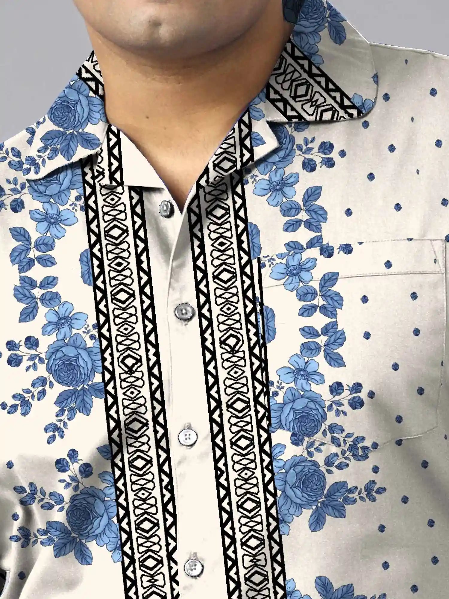 Bell Flowers Digital Printed Plus Size Men's Full Co-ord Set