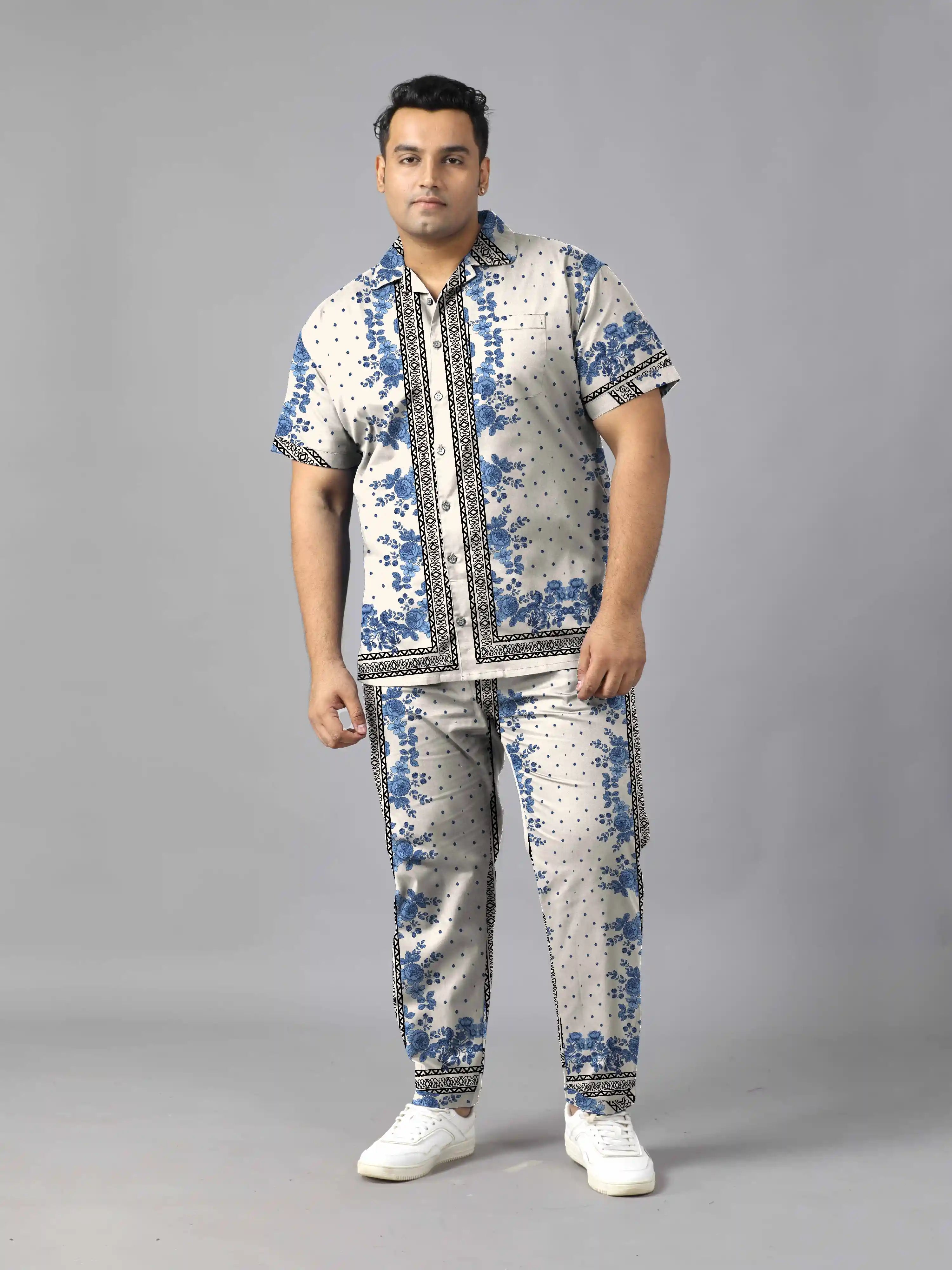Bell Flowers Digital Printed Plus Size Men's Full Co-ord Set