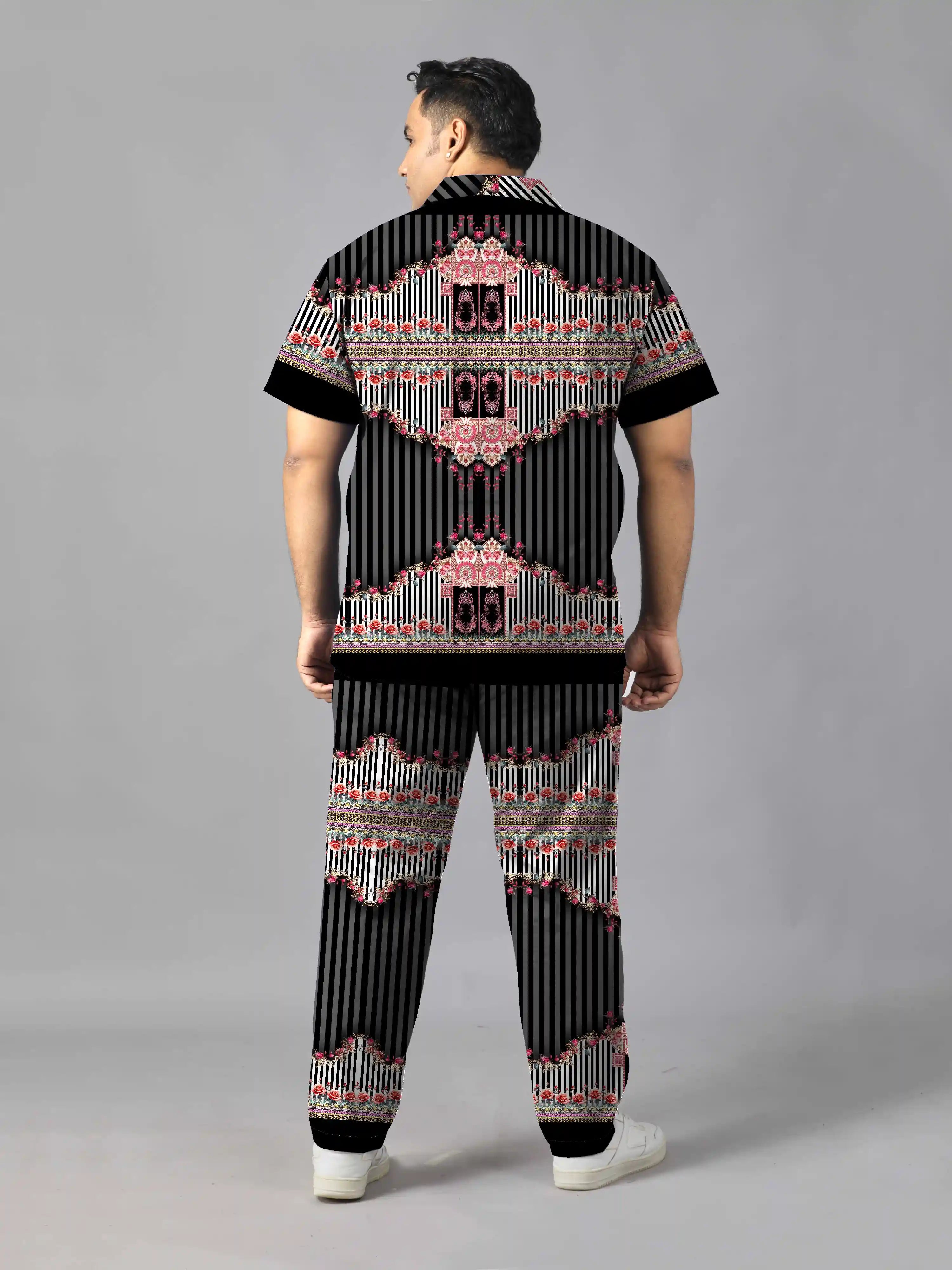Vertical Stripes Digital Printed Plus Size Men's Full Co-ord Set