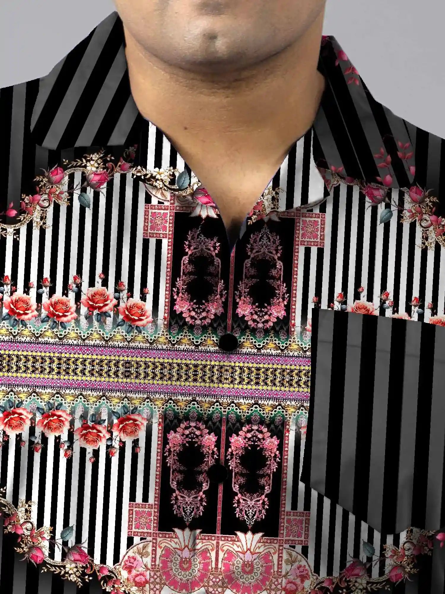 Vertical Stripes Digital Printed Plus Size Men's Full Co-ord Set