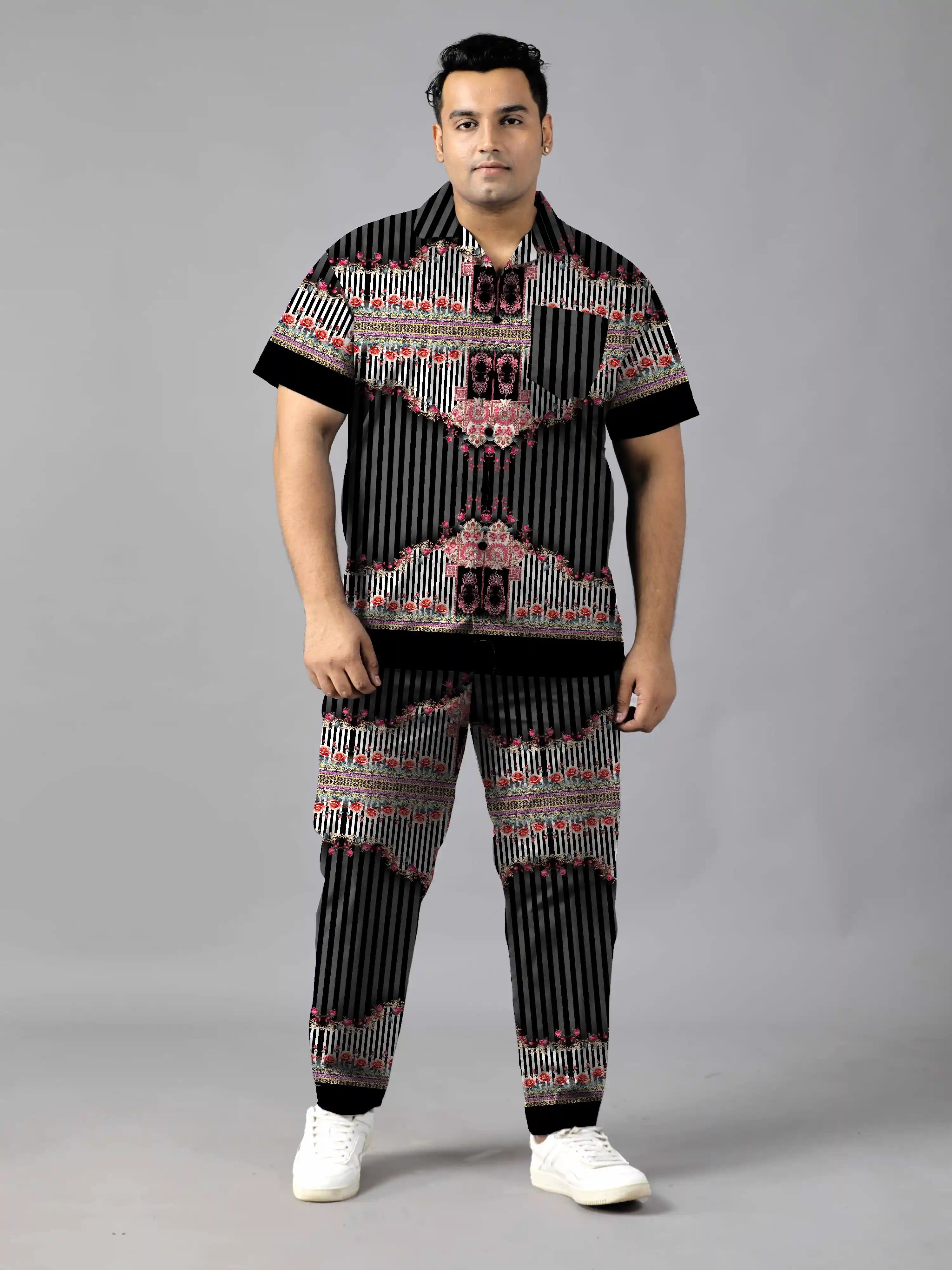 Vertical Stripes Digital Printed Plus Size Men's Full Co-ord Set