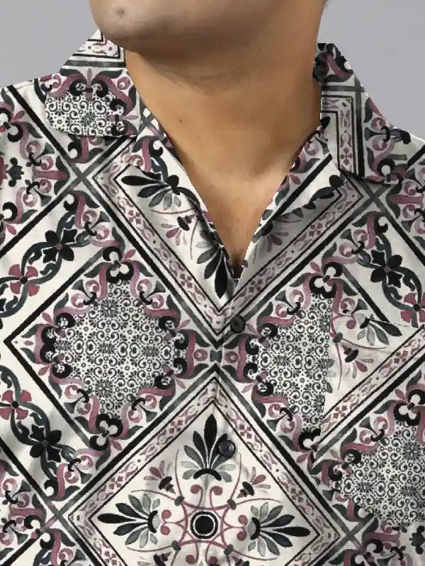 Symmetrical Floral Digital Printed Plus Size Men's Full Co-ord Set