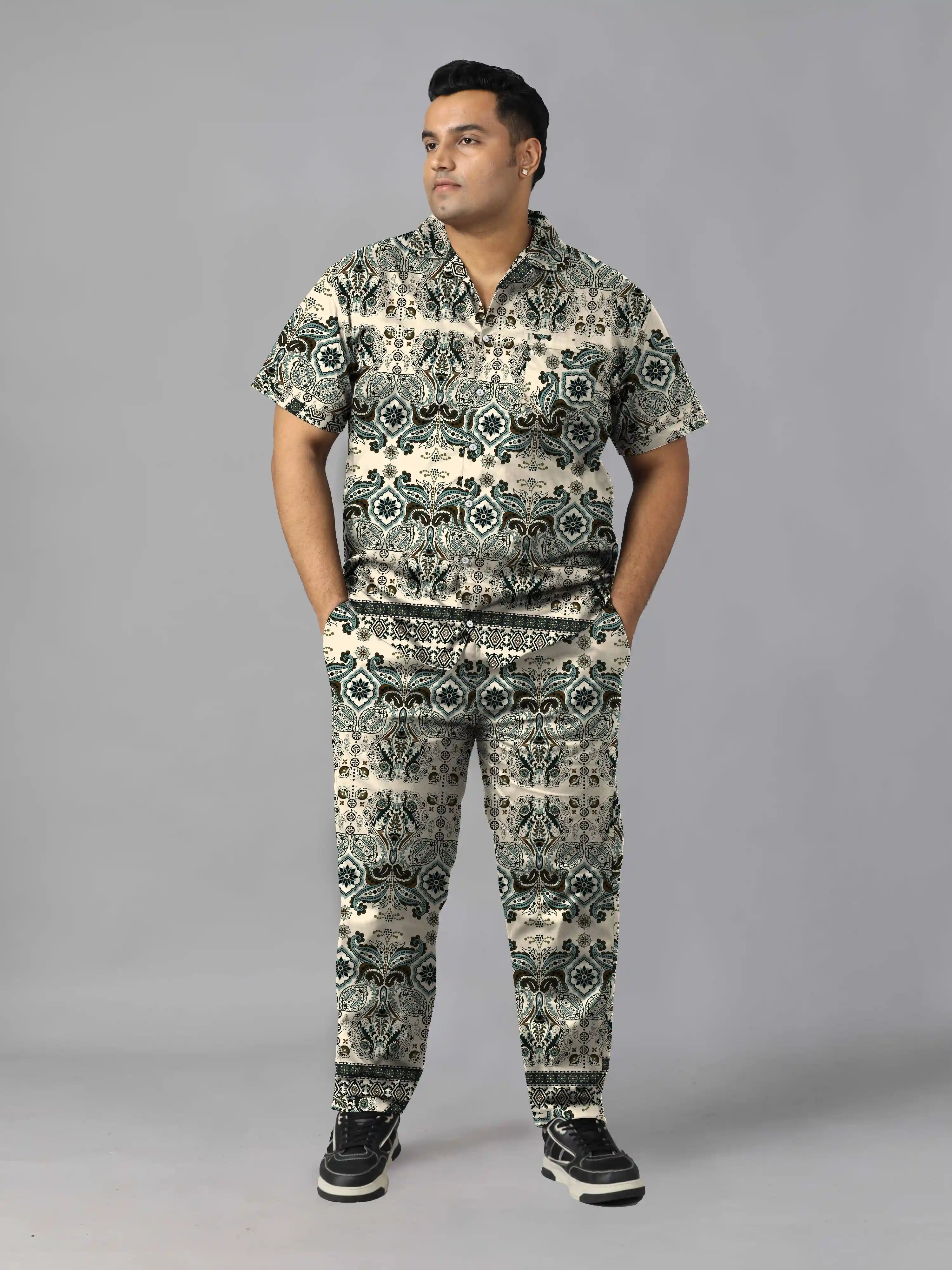 Teardrop Paisley Digital Printed Plus Size Men's Full Co-ord Set