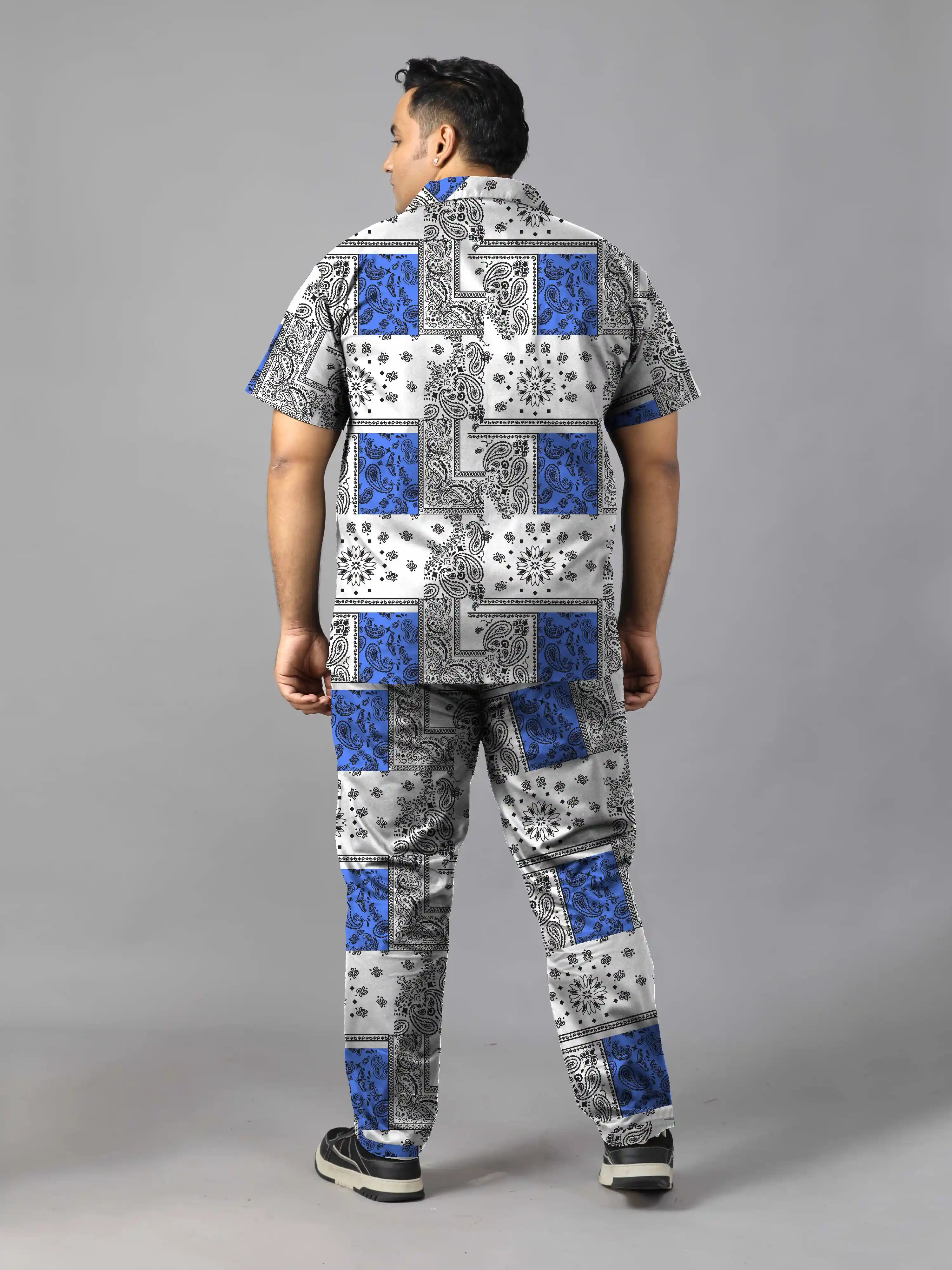 Blue Black Paisley Digital Printed Plus Size Men's Full Co-Ord Set