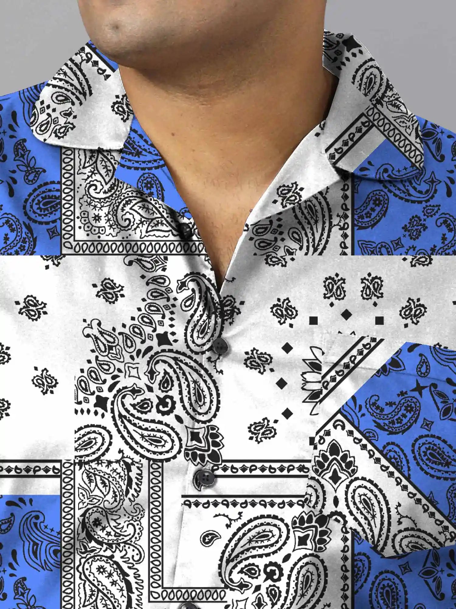 Blue Black Paisley Digital Printed Plus Size Men's Full Co-Ord Set
