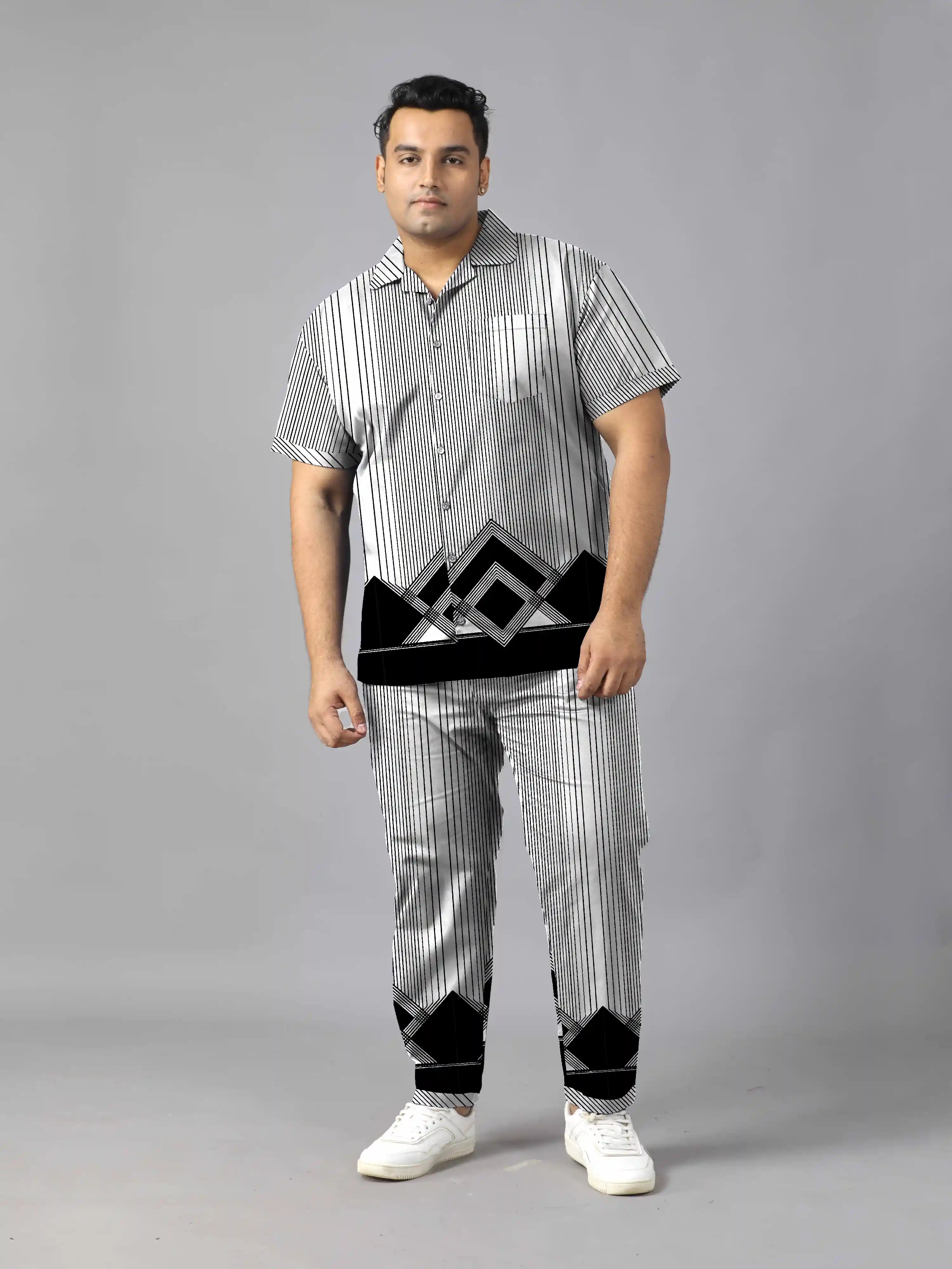 Diamond Shape Digital Printed Plus Size Men's Full Co-ord Set