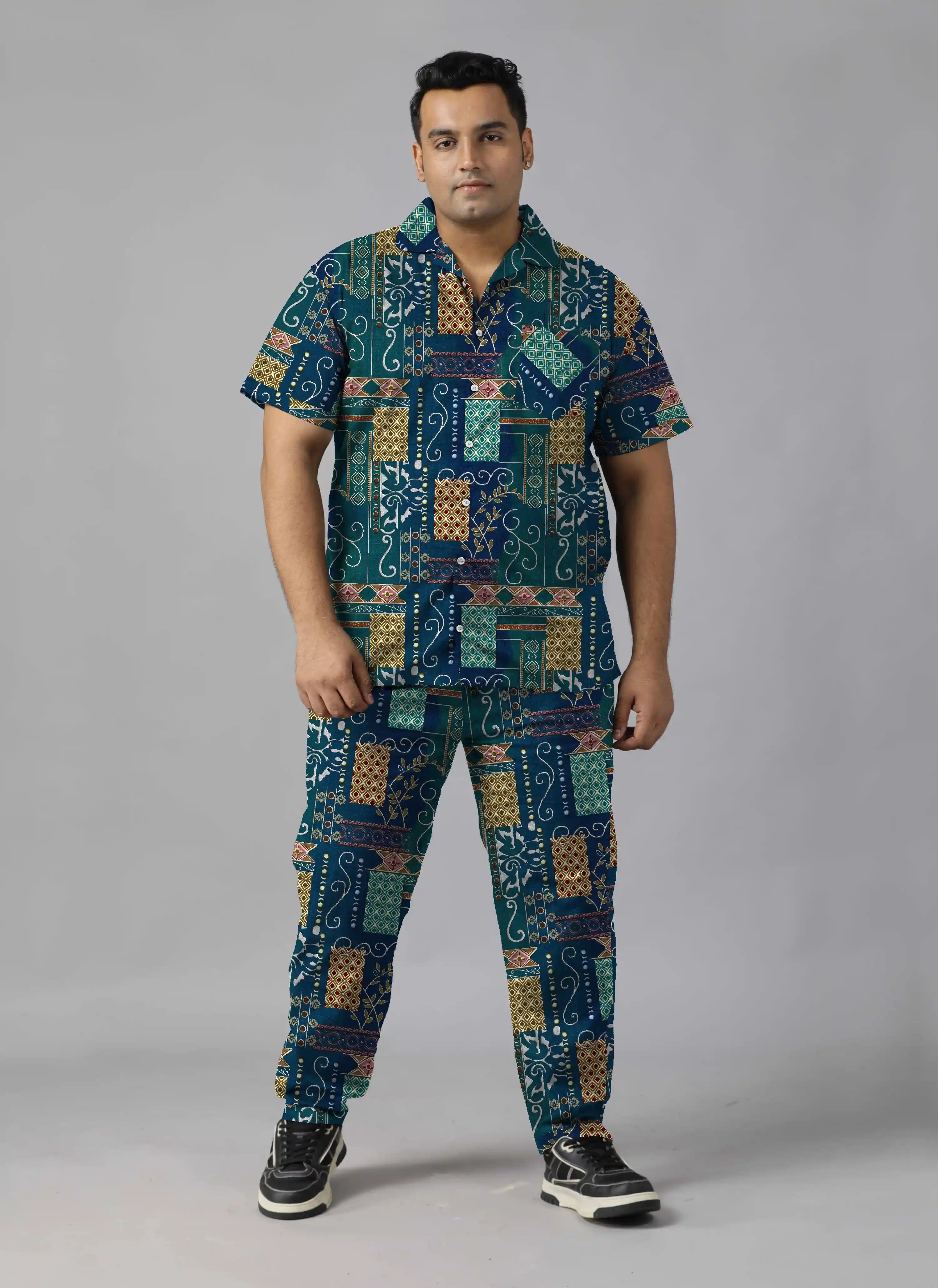 Sambalpuri Styles Digital Printed Plus Size Men's Full Co-Ord Set
