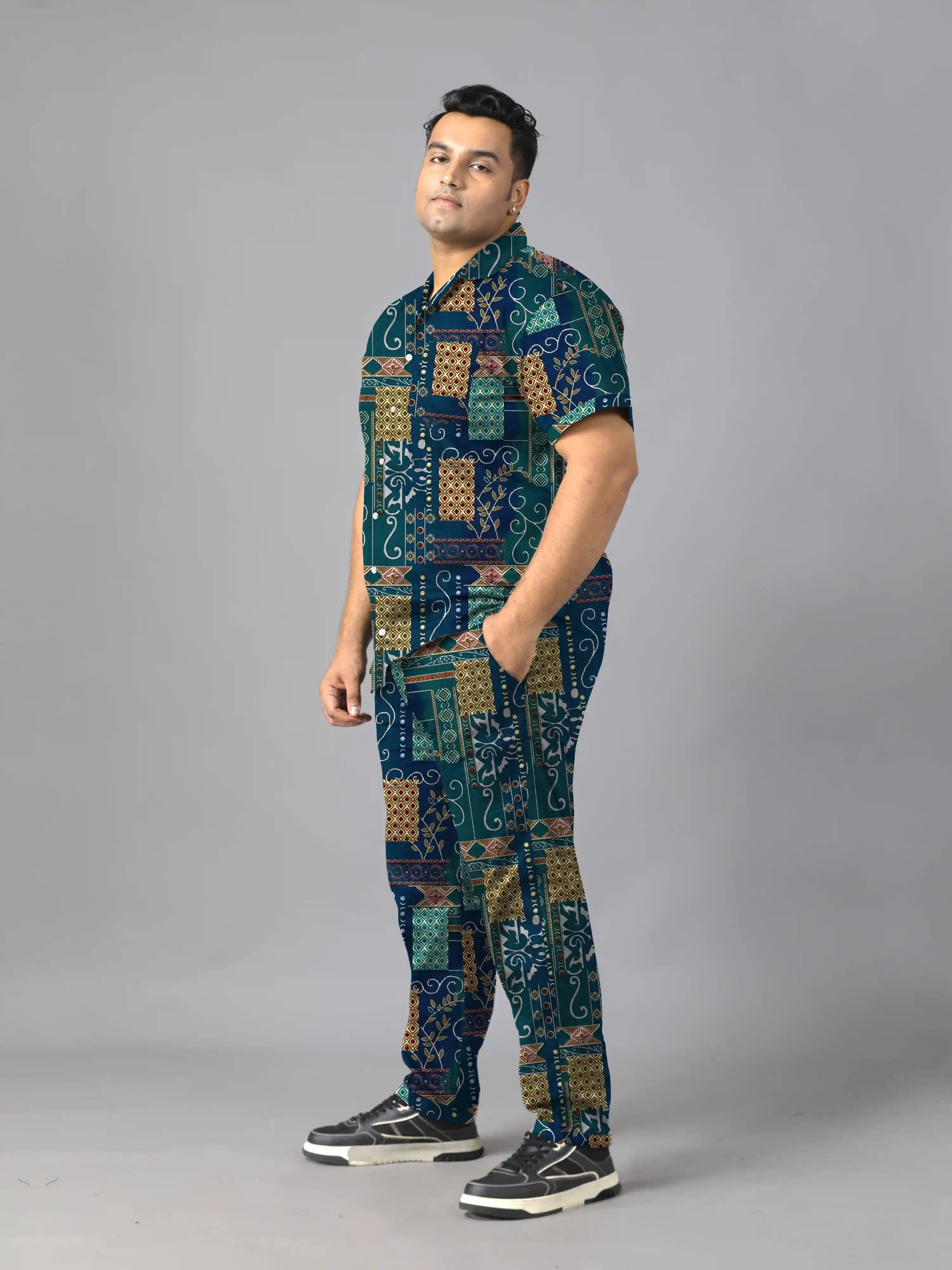 Sambalpuri Styles Digital Printed Plus Size Men's Full Co-Ord Set