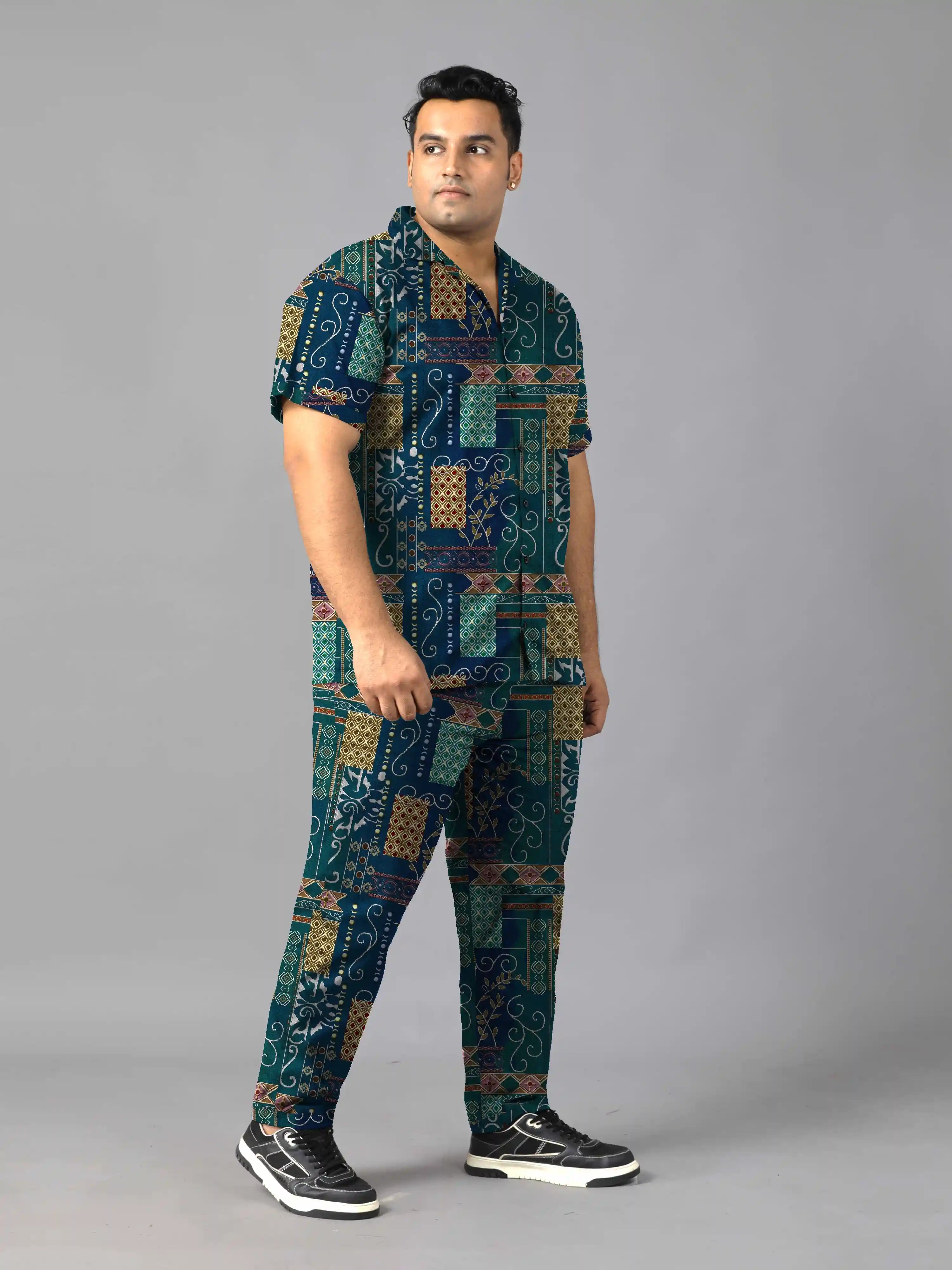 Sambalpuri Styles Digital Printed Plus Size Men's Full Co-Ord Set