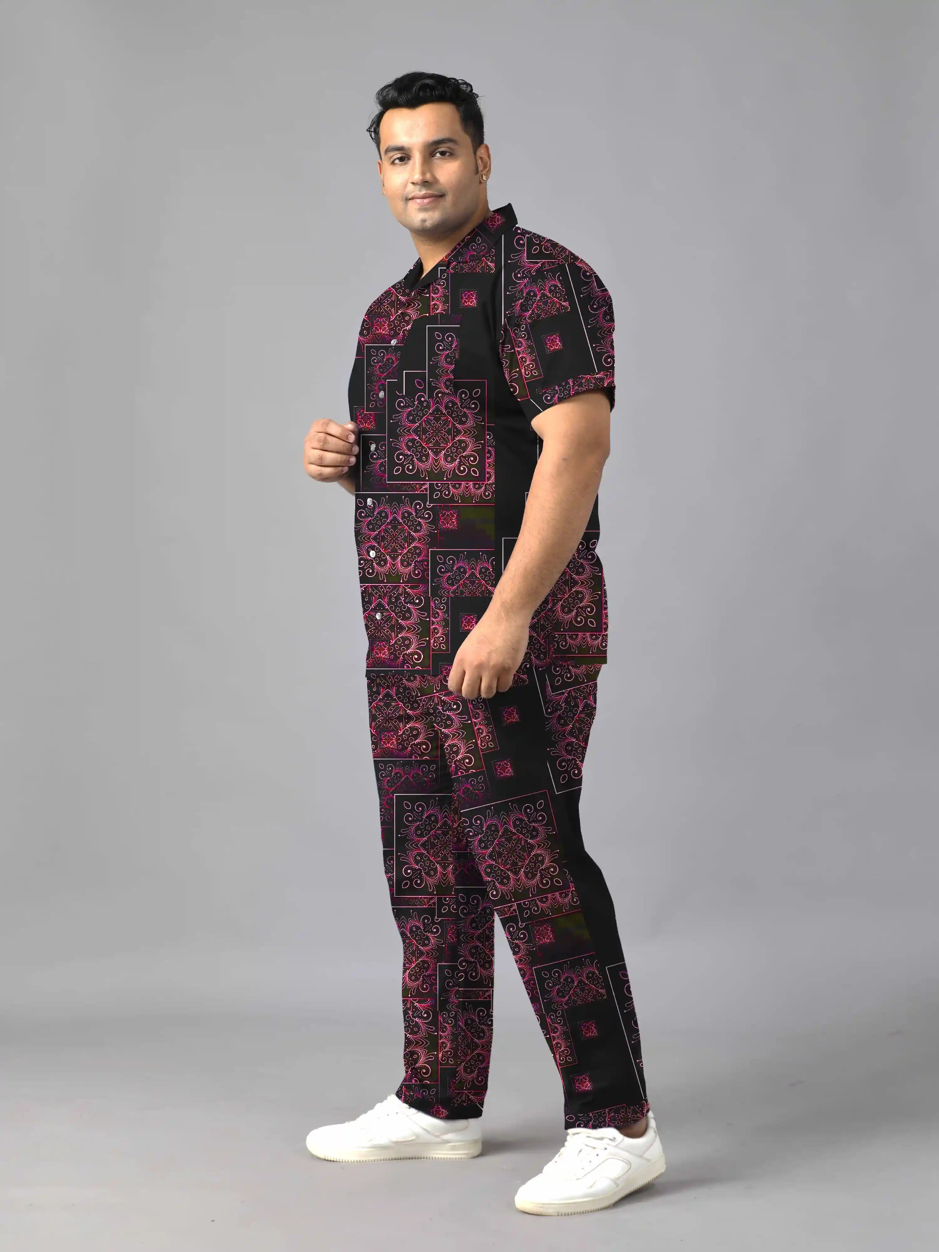 Mandala Square Digital Printed Plus Size Men's Full Co-Ord Set
