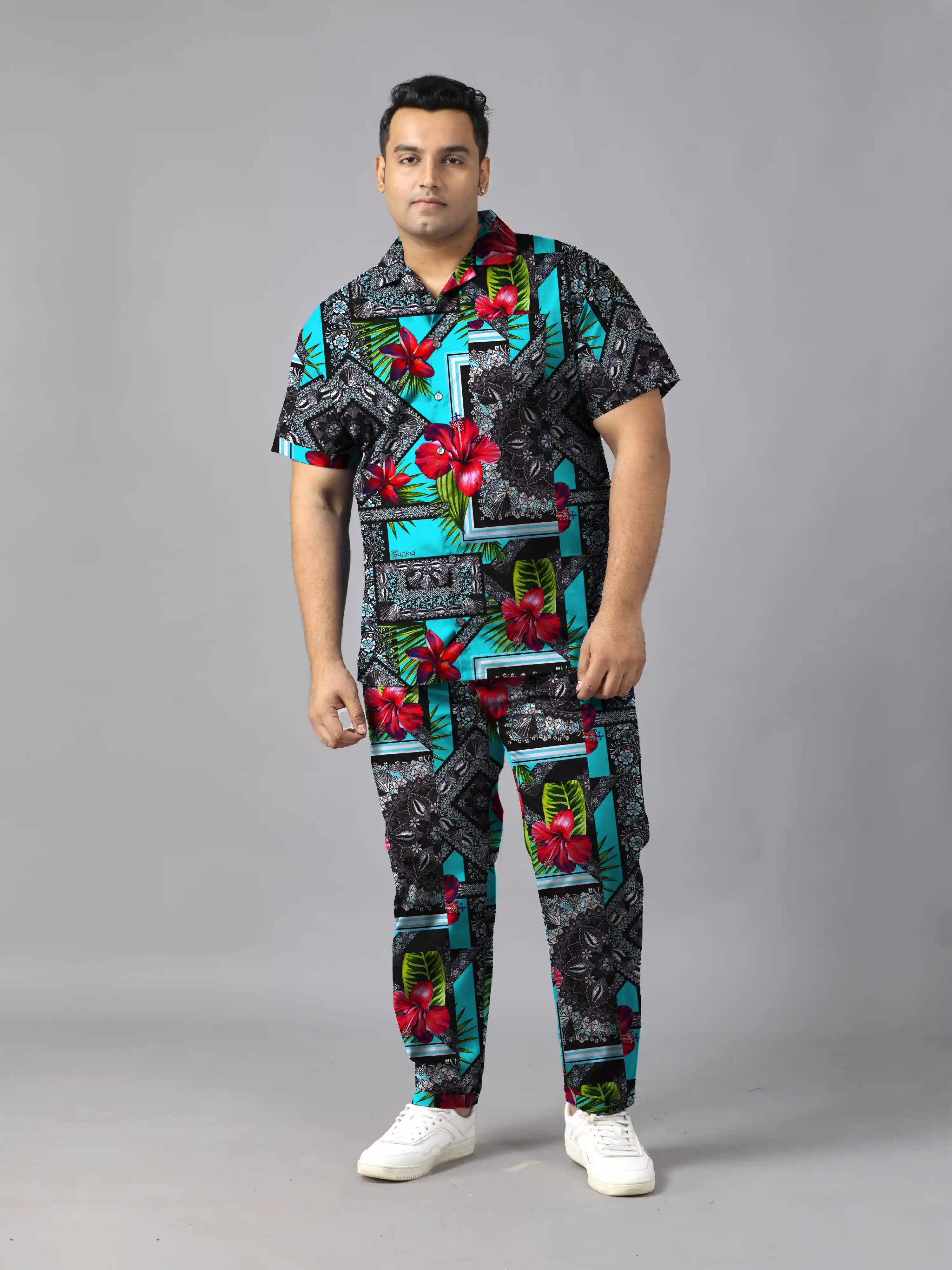 Vintage Floral Digital Printed Plus Size Men's Full Co-Ord Set