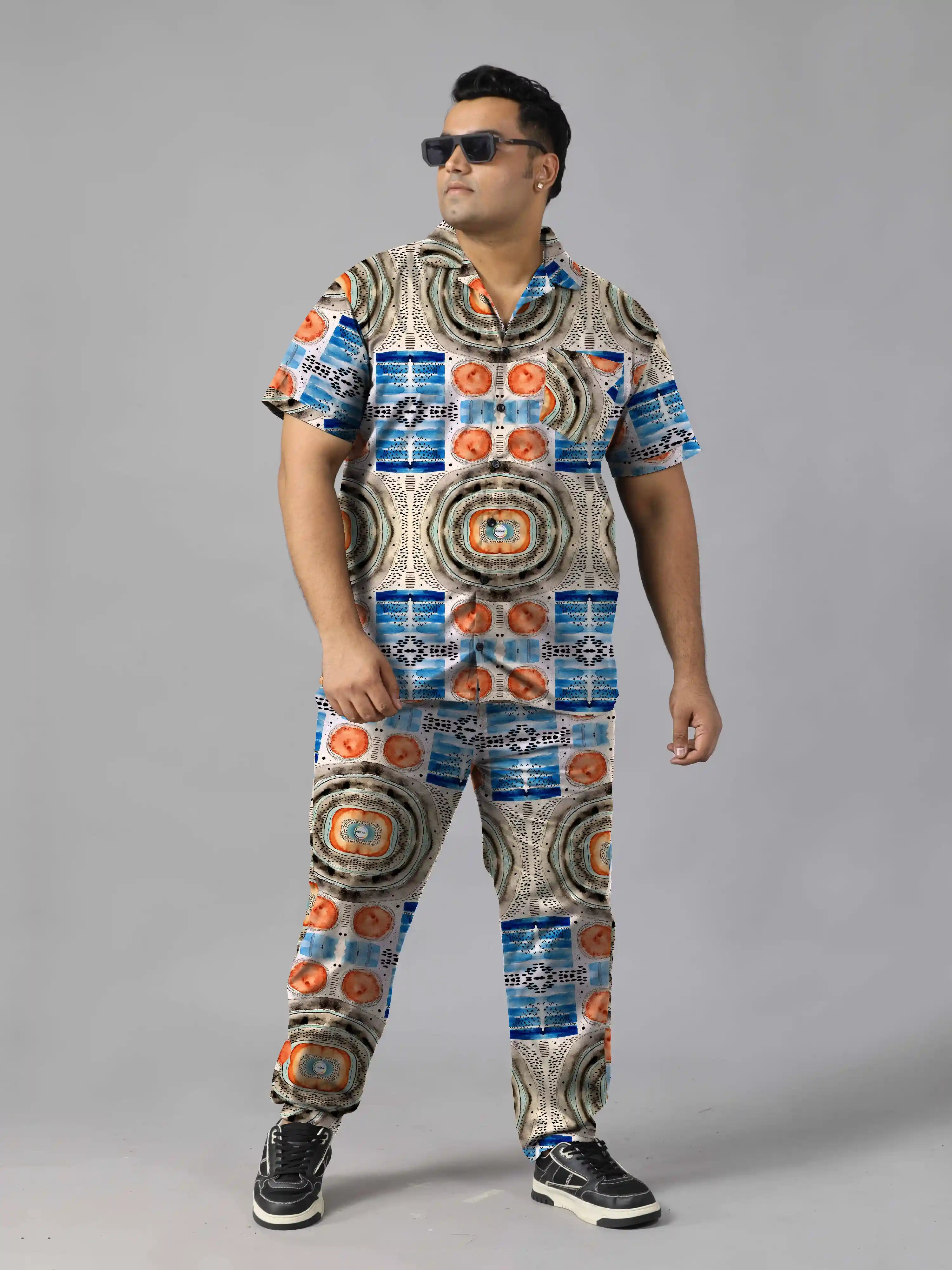 Modern Art Digital Printed Plus Size Men's Full Co-Ord Set