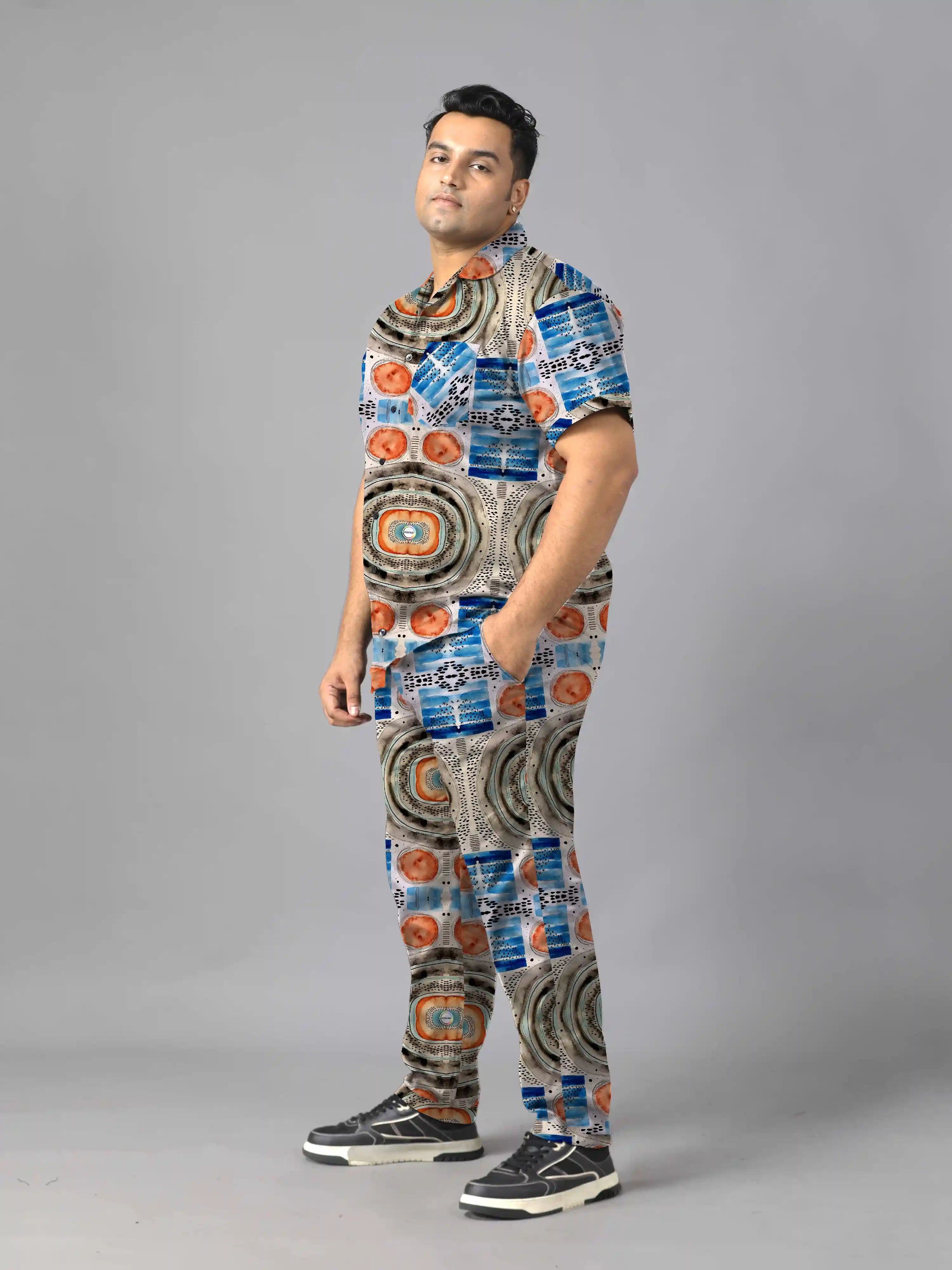 Modern Art Digital Printed Plus Size Men's Full Co-Ord Set