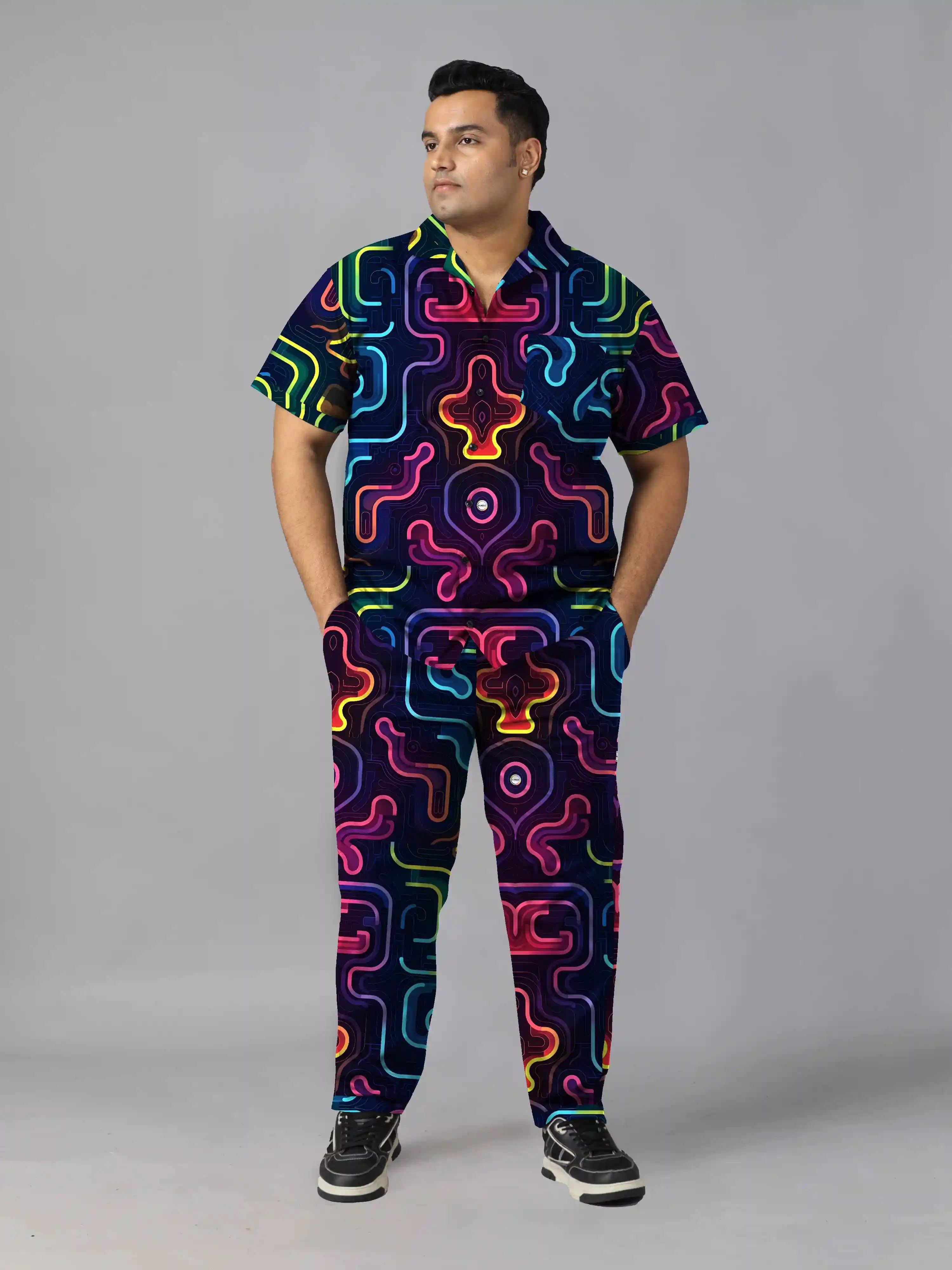 Circuit Board Digital Printed Plus Size Men's Full Co-Ord Set