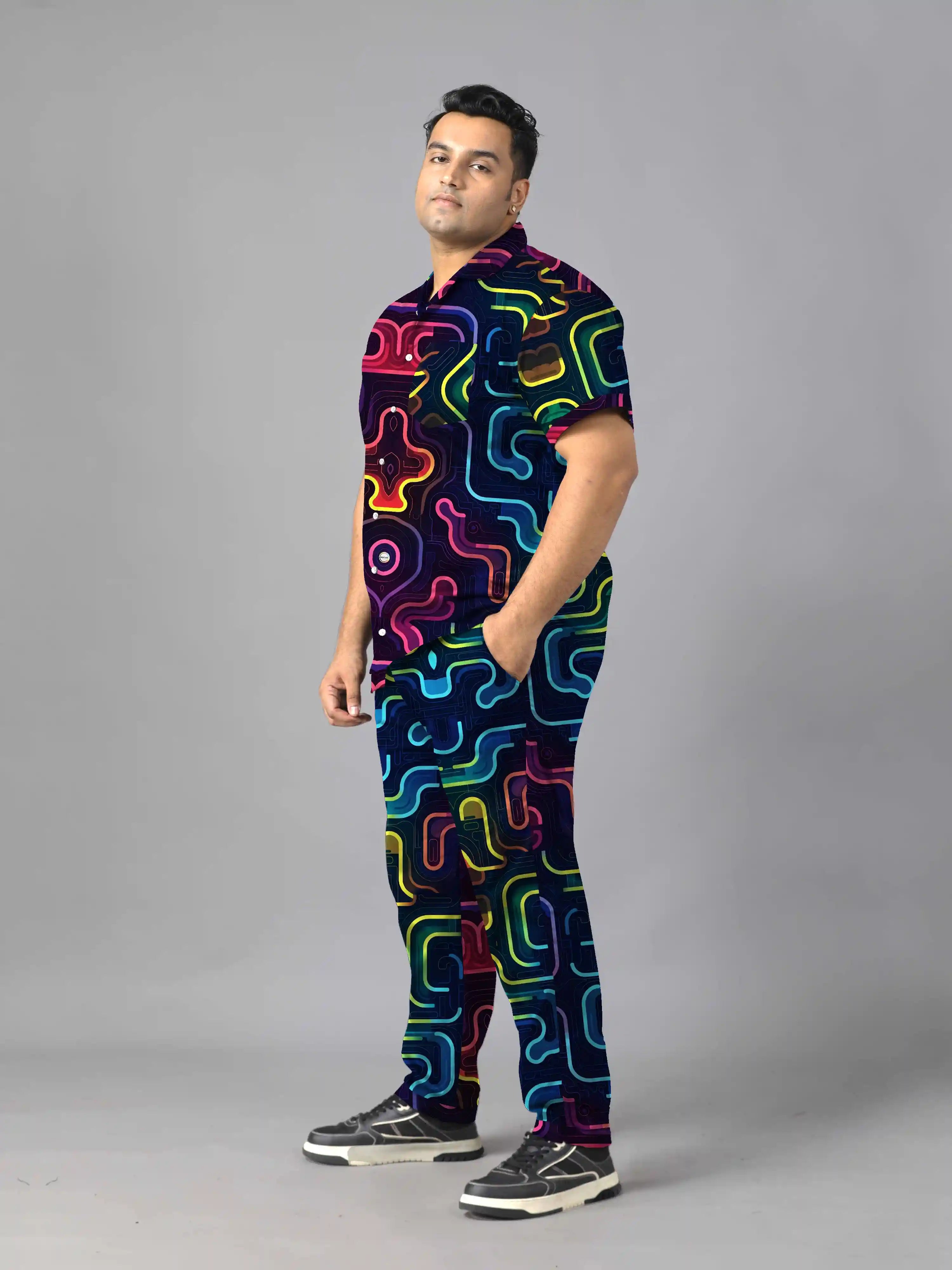 Circuit Board Digital Printed Plus Size Men's Full Co-Ord Set
