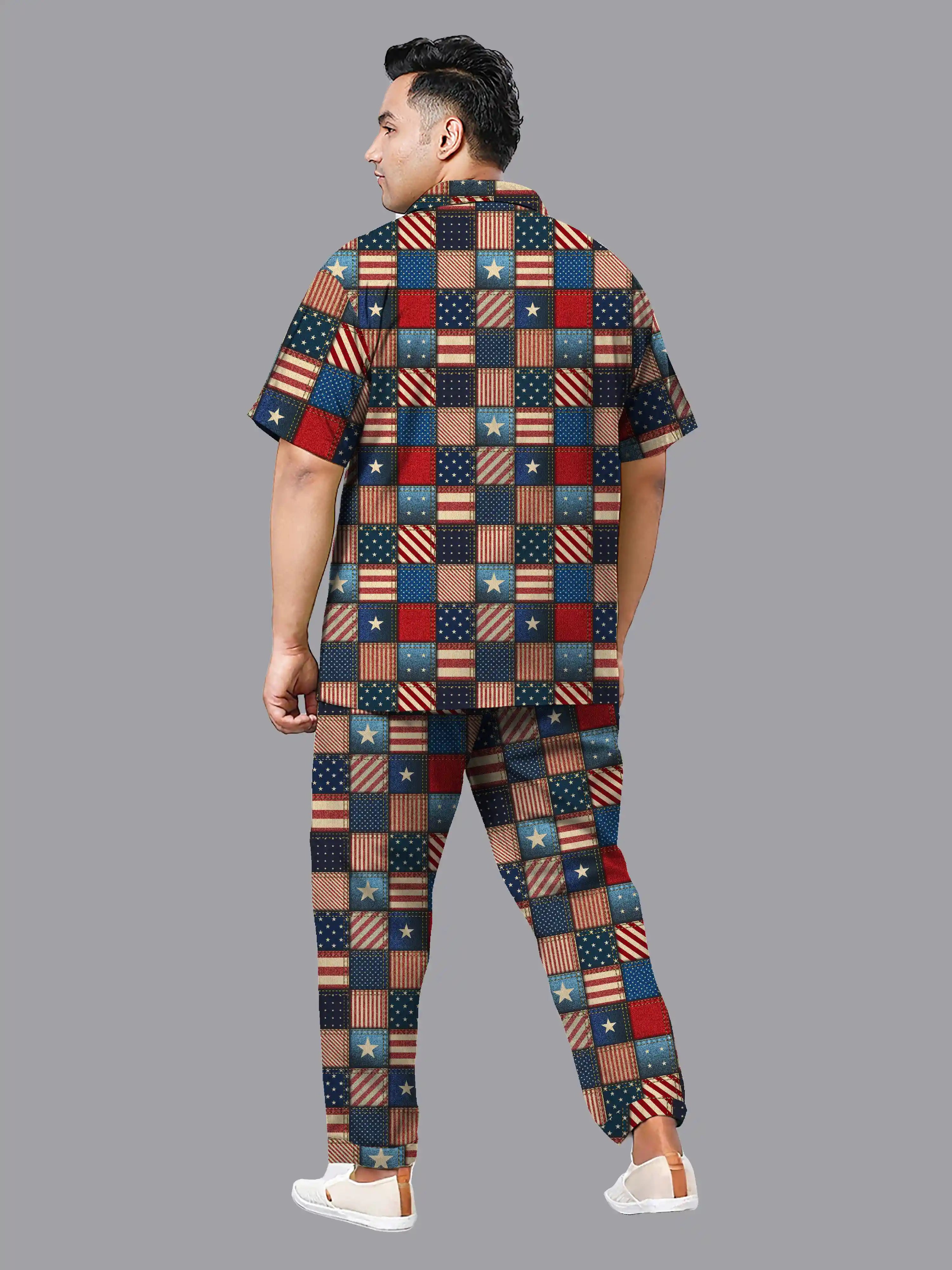 American Flag Digital Printed Plus Size Men's Full Co-ord Set
