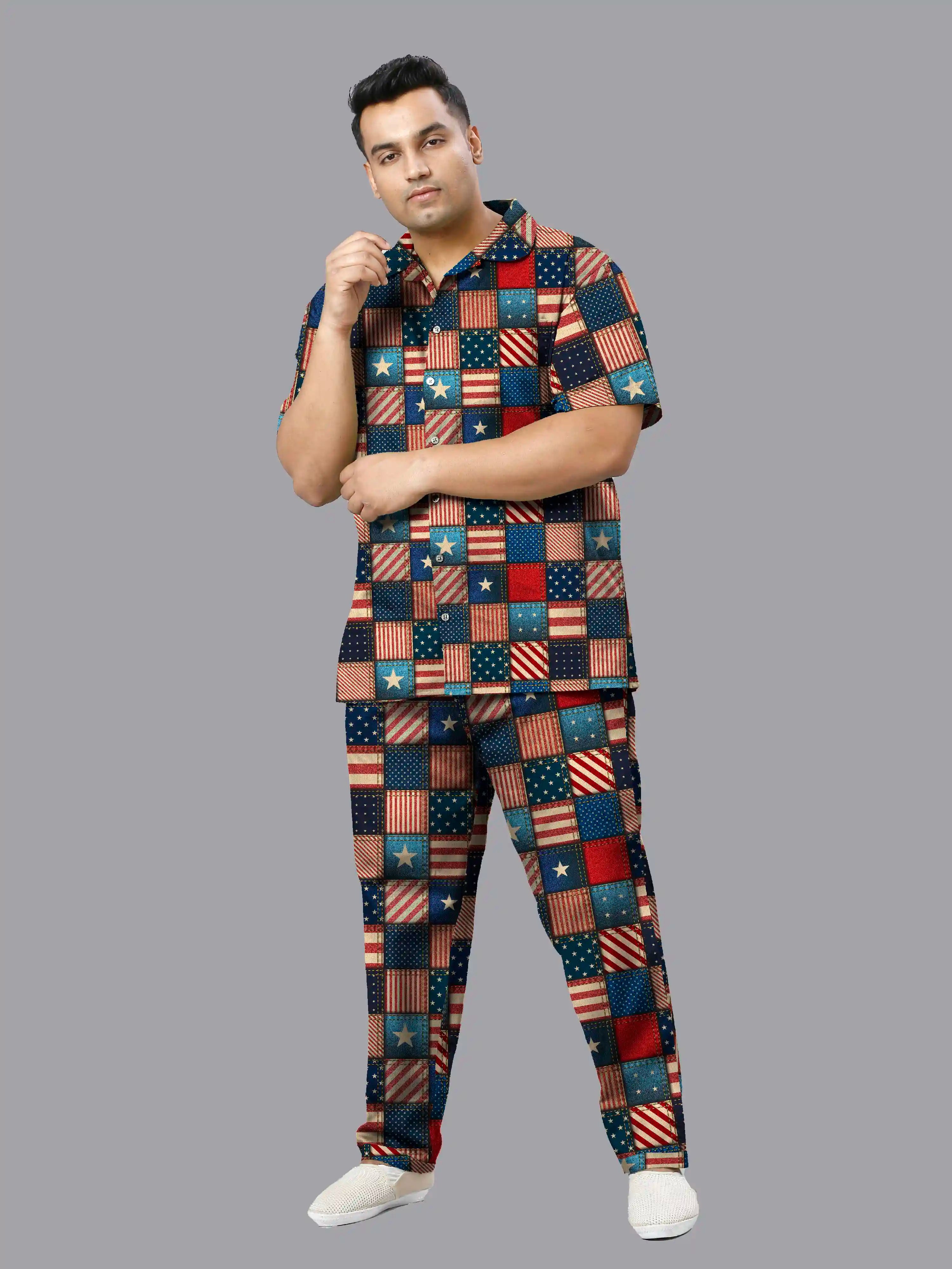 American Flag Digital Printed Plus Size Men's Full Co-ord Set