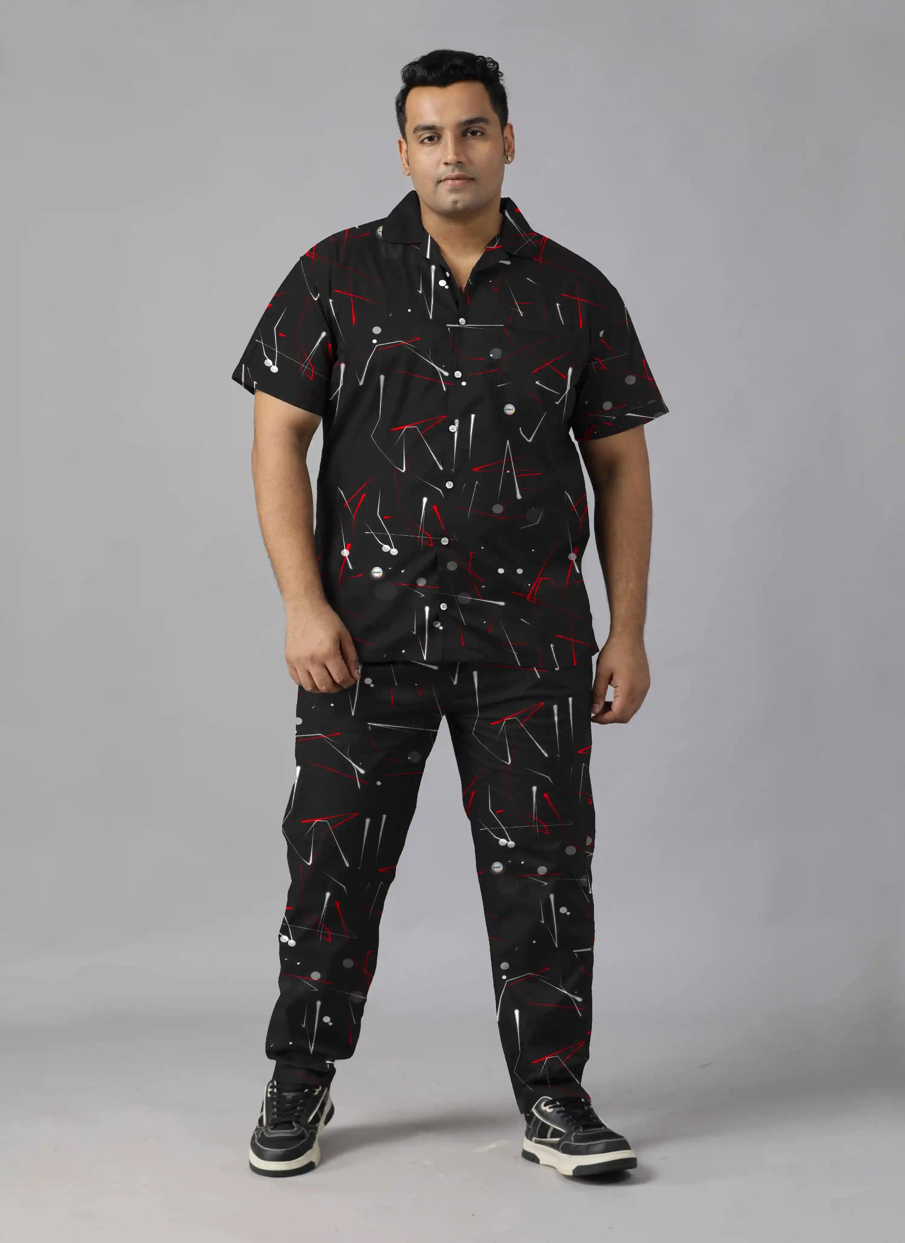 Particle Effects Digital Printed Plus Size Men's Full Co-Ord Set