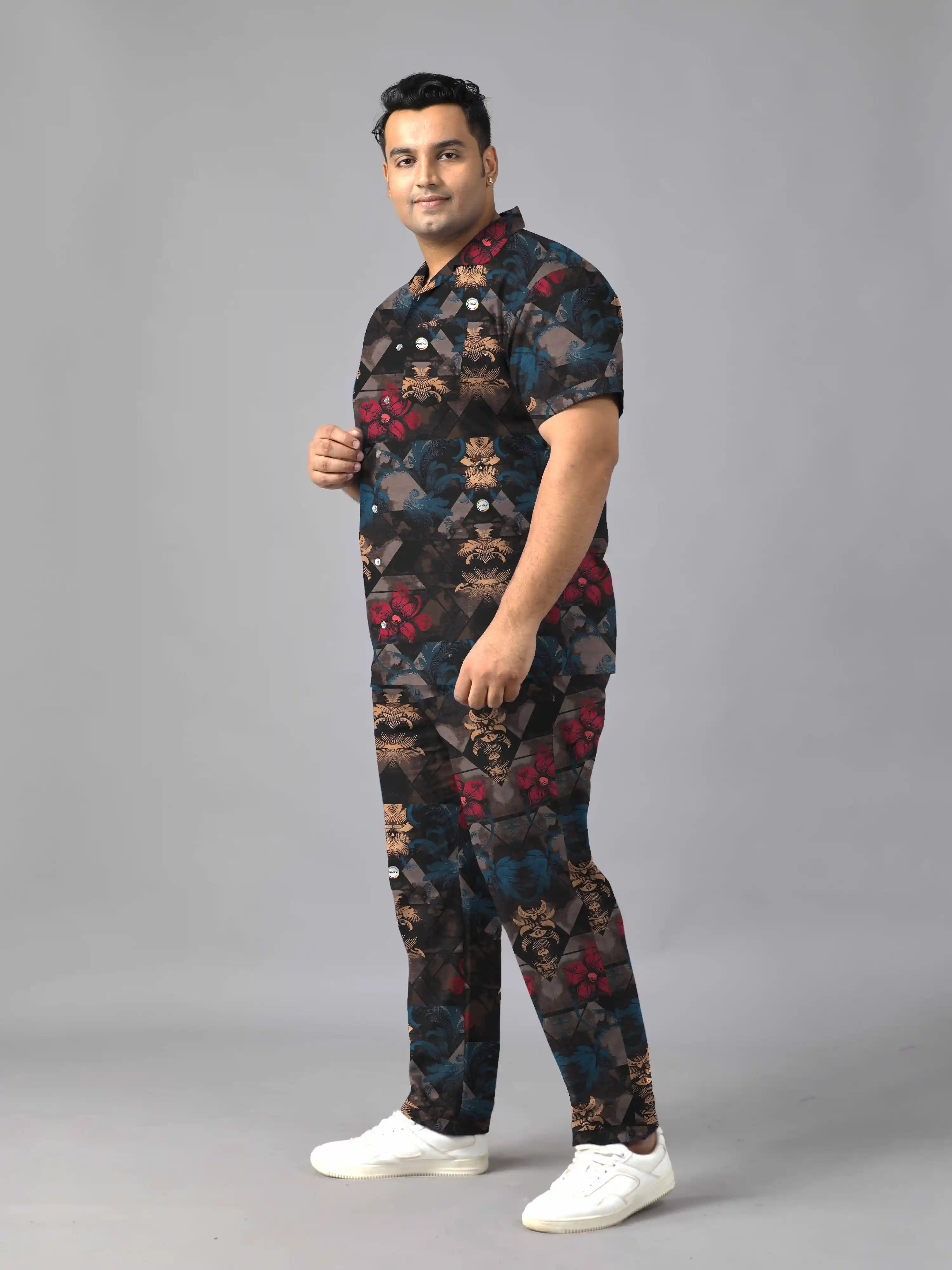 Baroque Style Digital Printed Plus Size Men's Full Co-Ord Set
