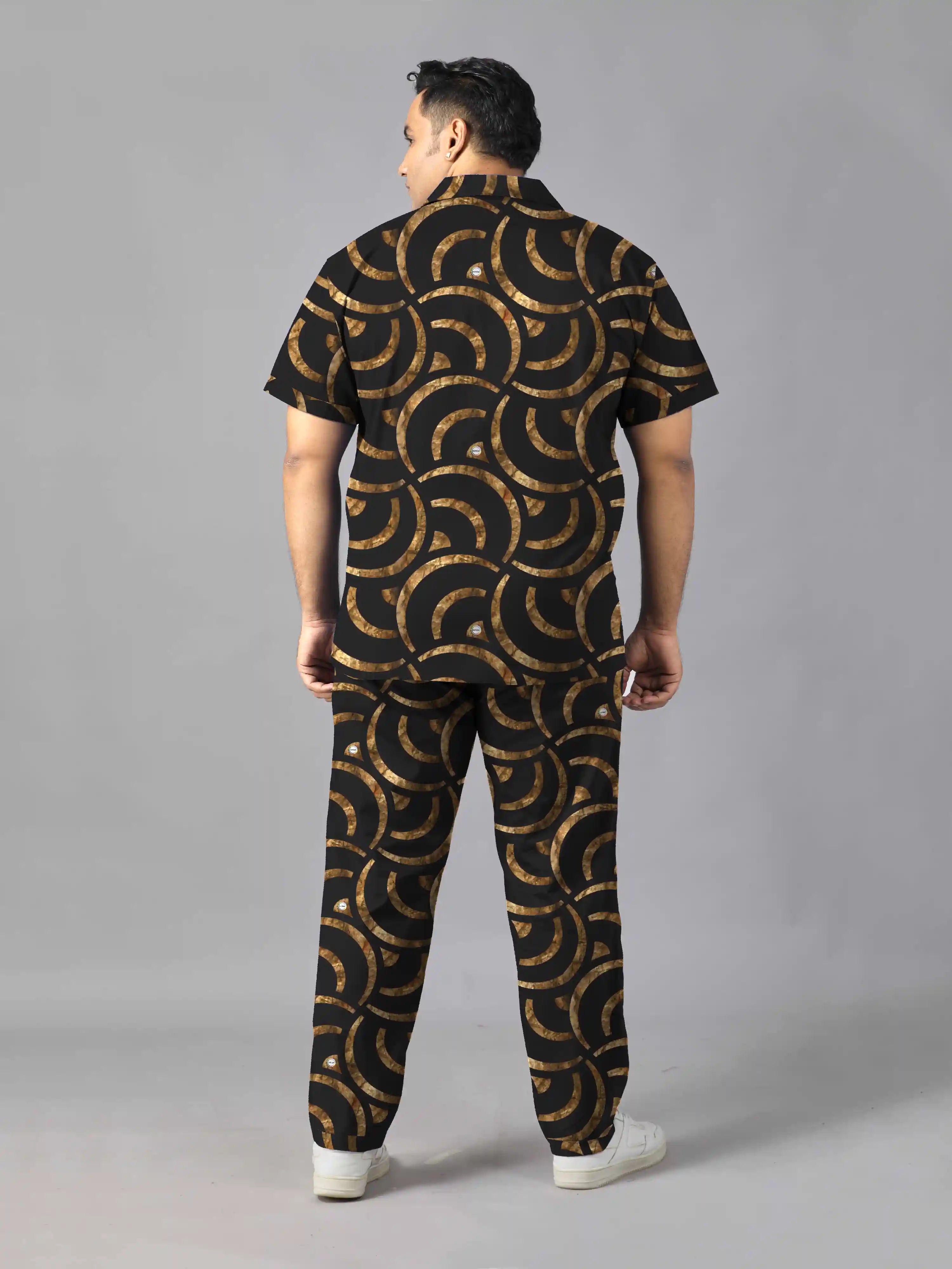 Golden Geometric Digital Printed Plus Size Men's Full Co-Ord Set