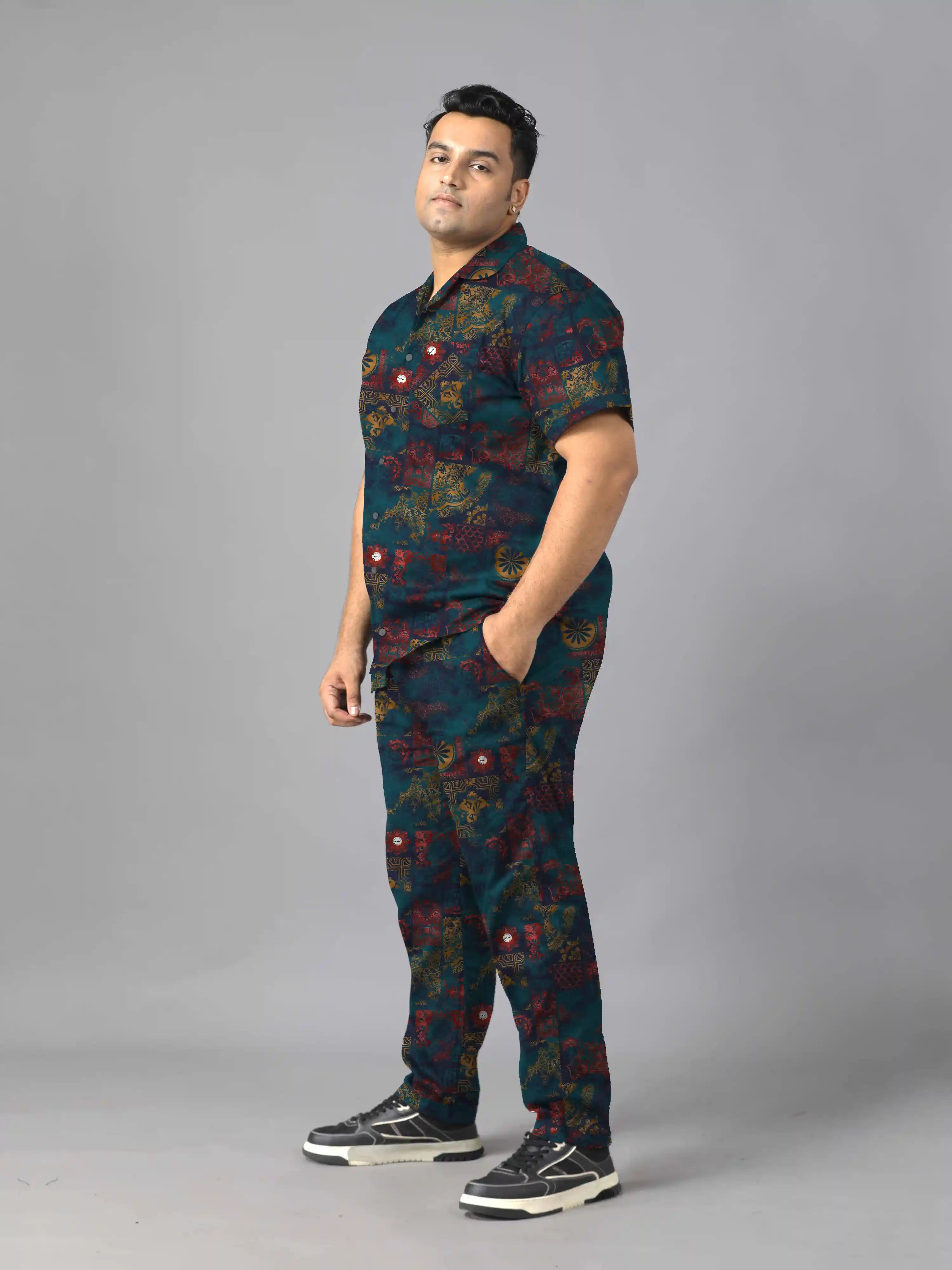 Mandala Pattern Digital Printed Plus Size Men's Full Co-Ord Set
