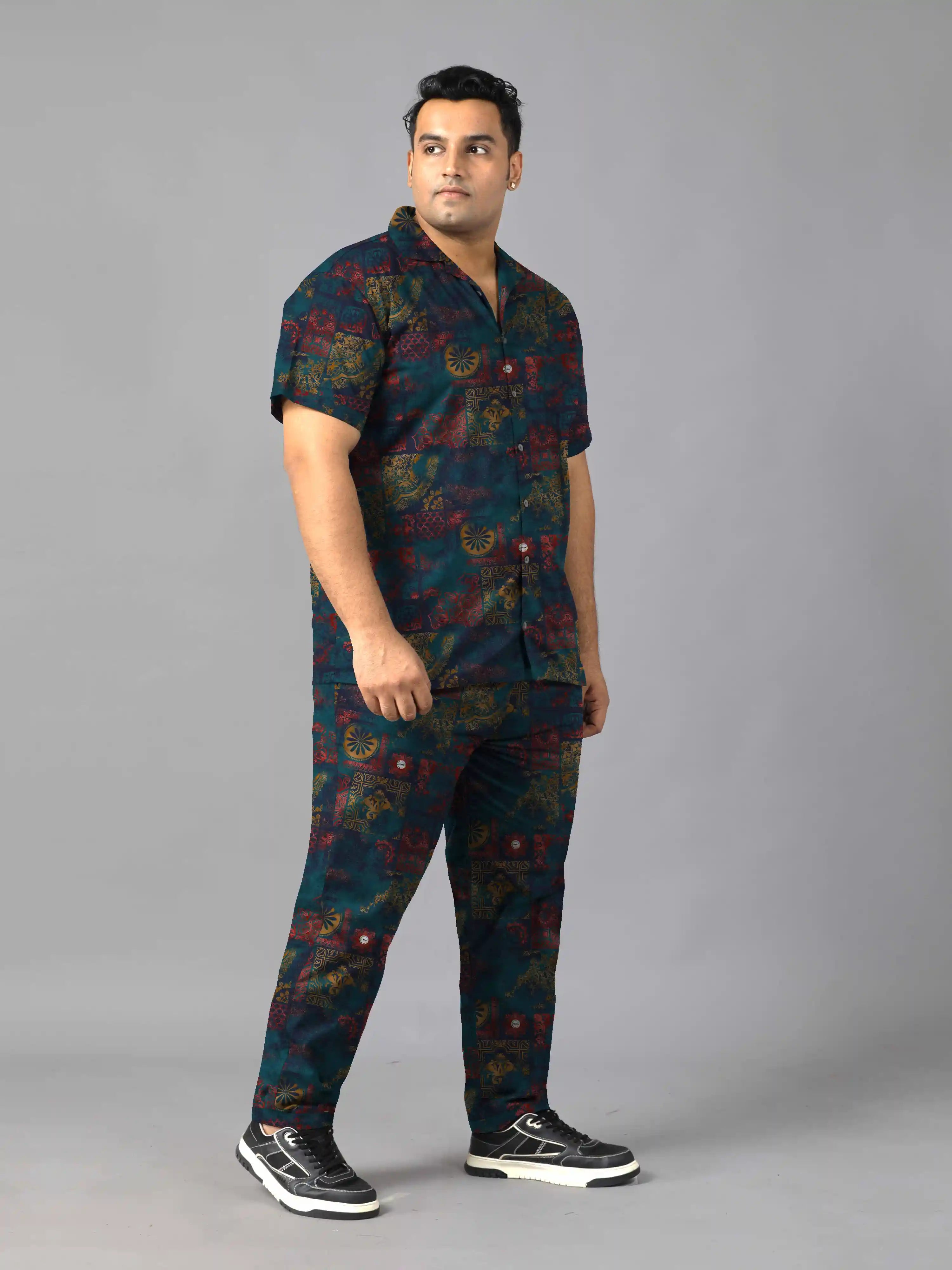 Mandala Pattern Digital Printed Plus Size Men's Full Co-Ord Set