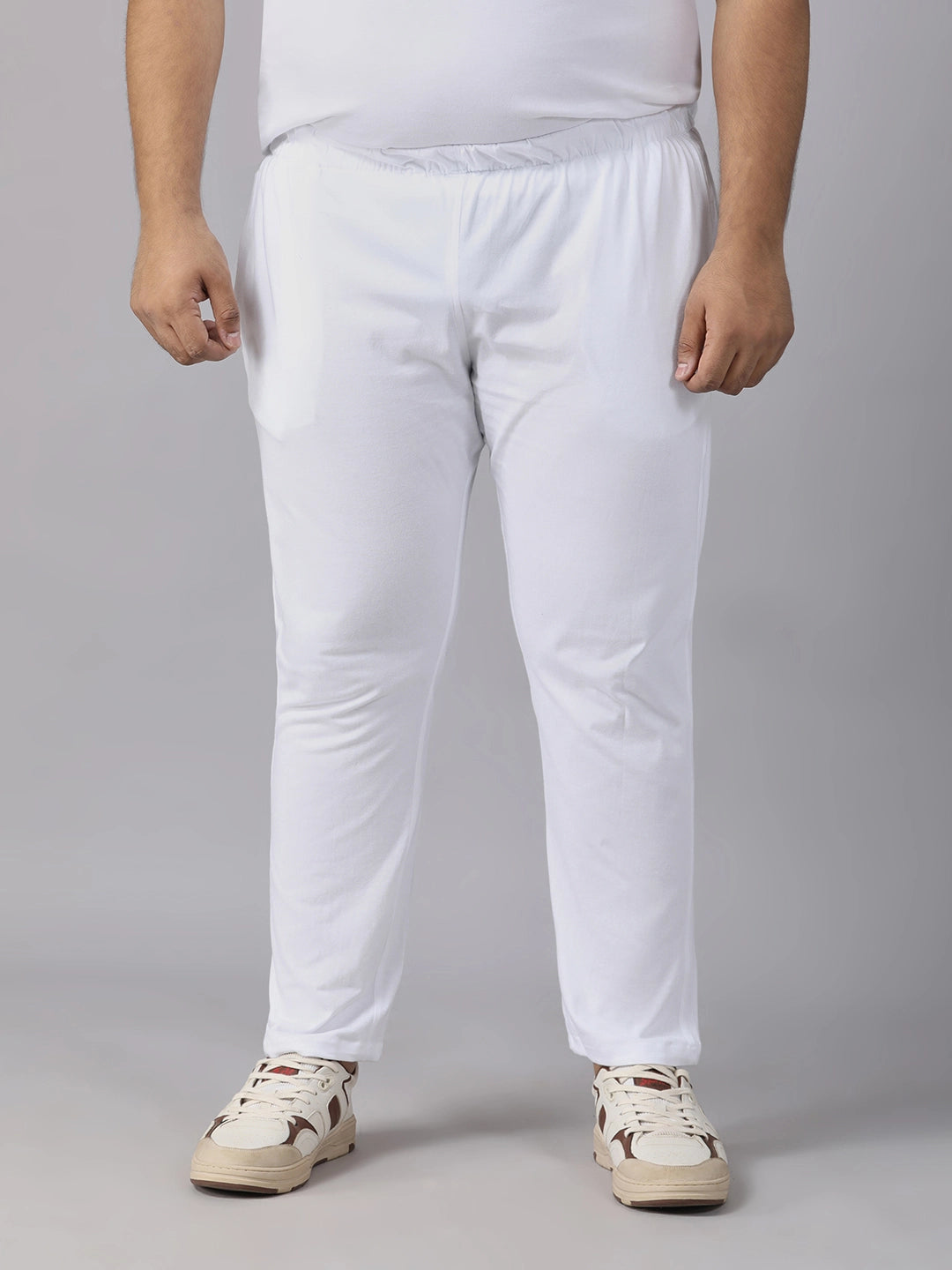 White Solid Knits Plus Size Men’s Full Co-ord Set