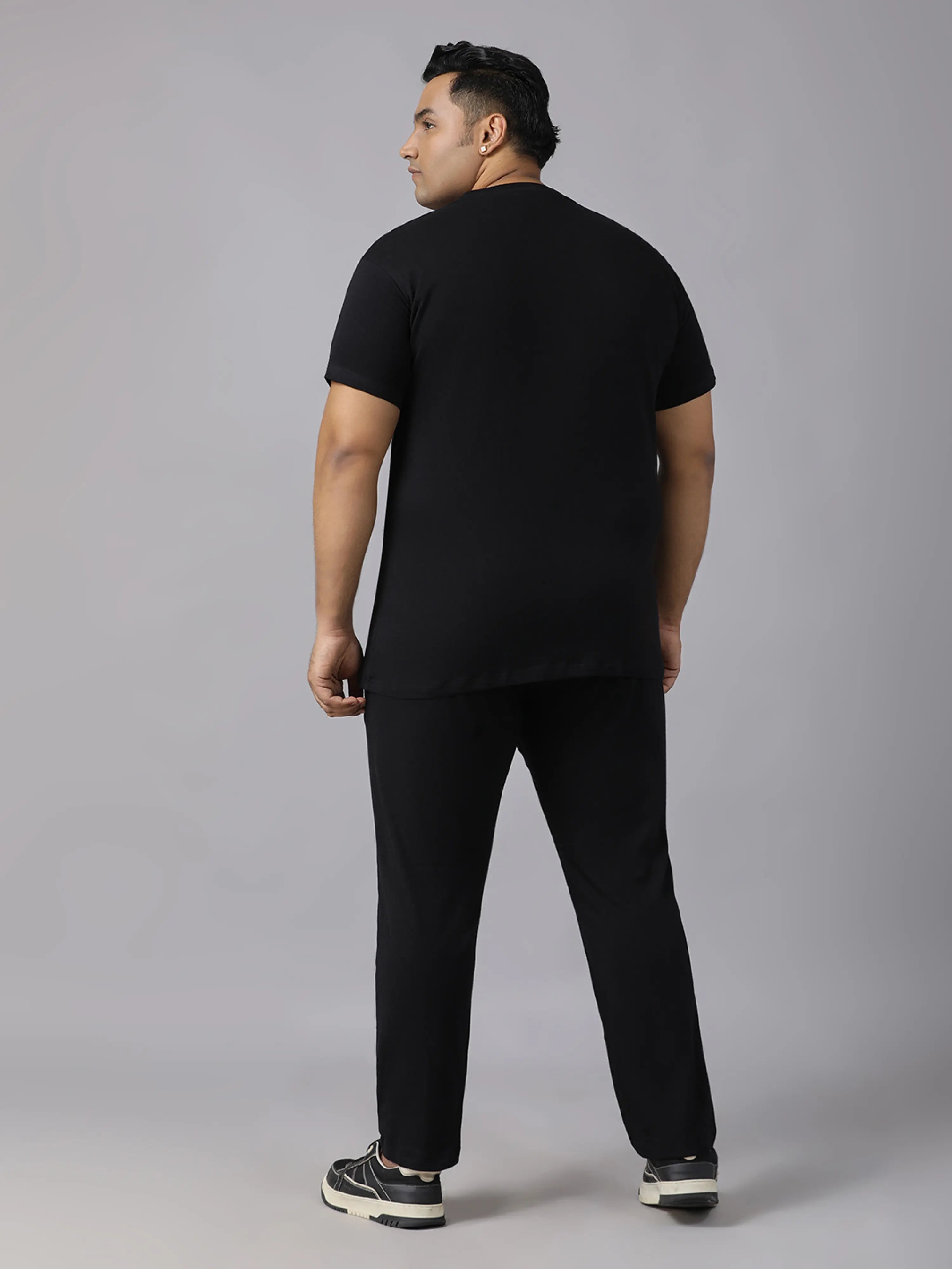 Black Solid Knits Plus Size Men’s Full Co-ord Set