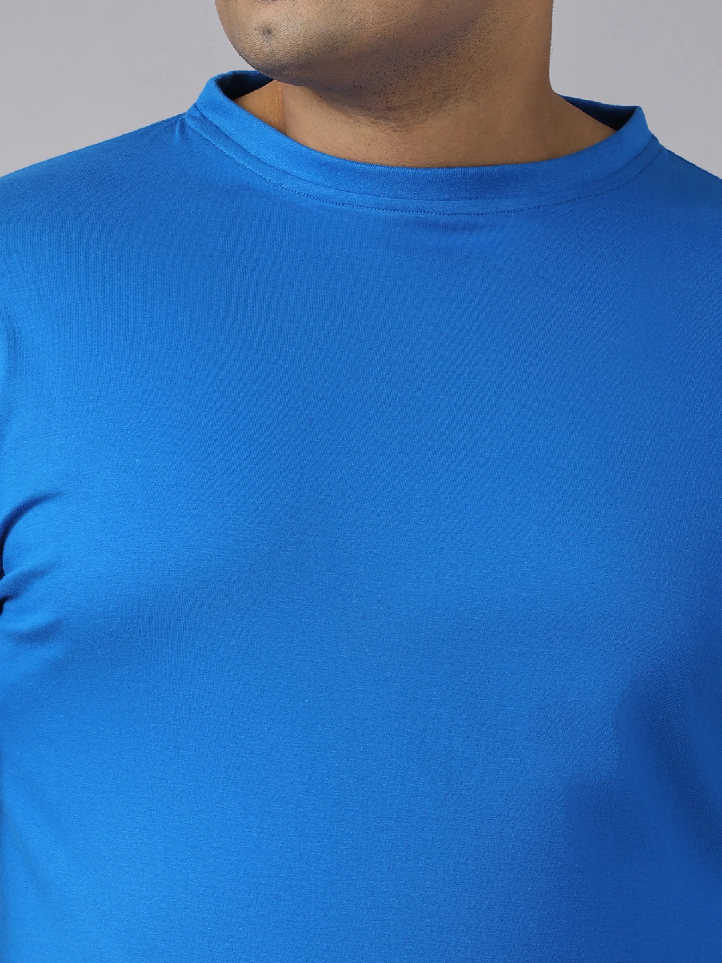Blue Solid Knits Plus Size Men’s Full Co-ord Set