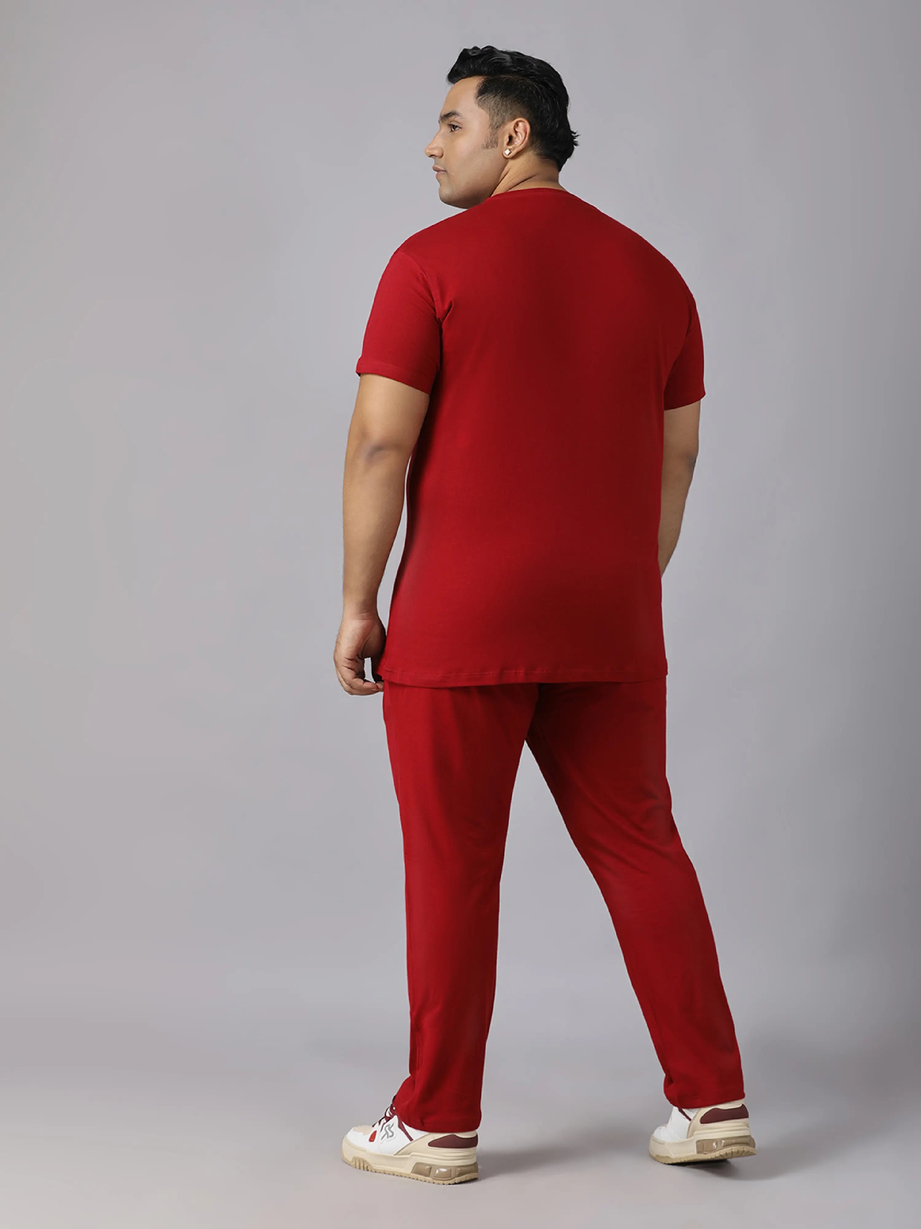 Red Solid Knits Plus Size Men’s Full Co-ord Set