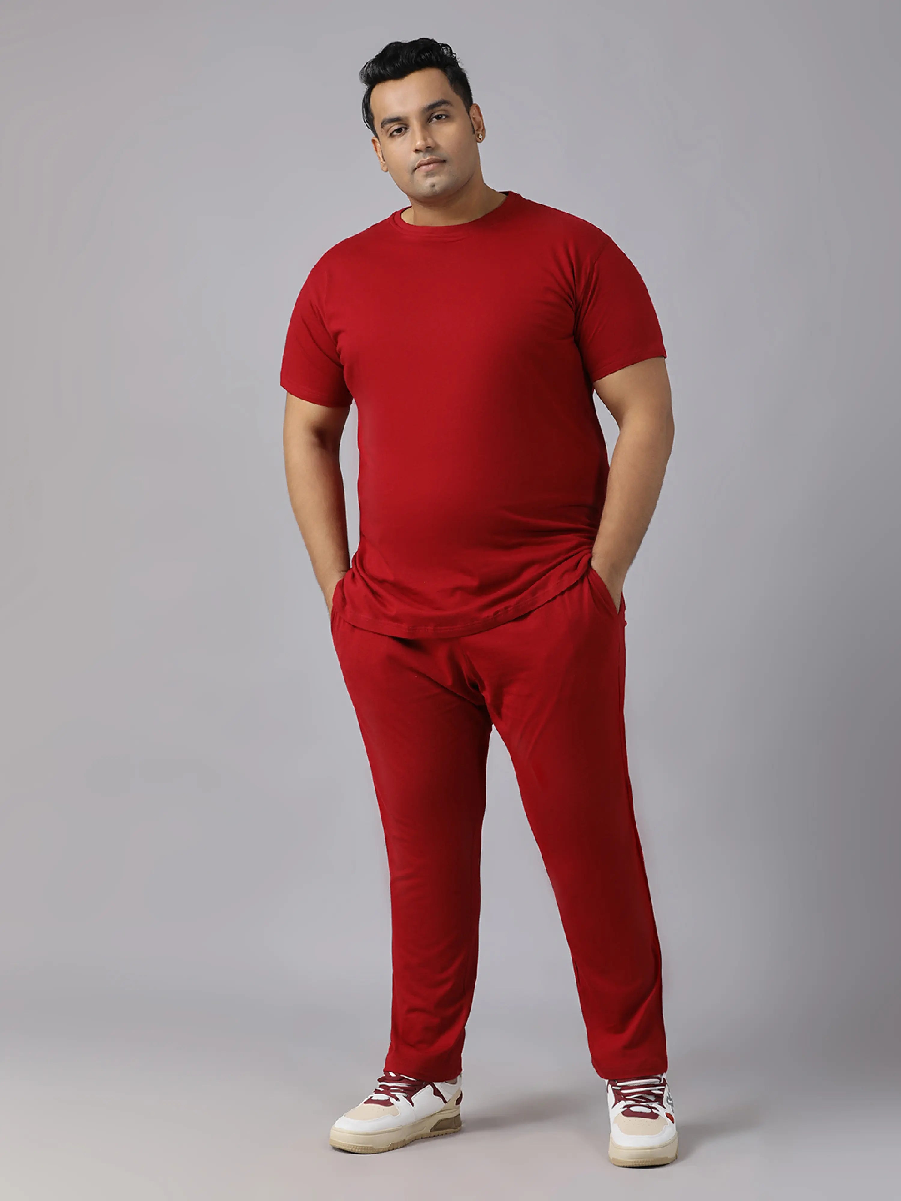 Red Solid Knits Plus Size Men’s Full Co-ord Set