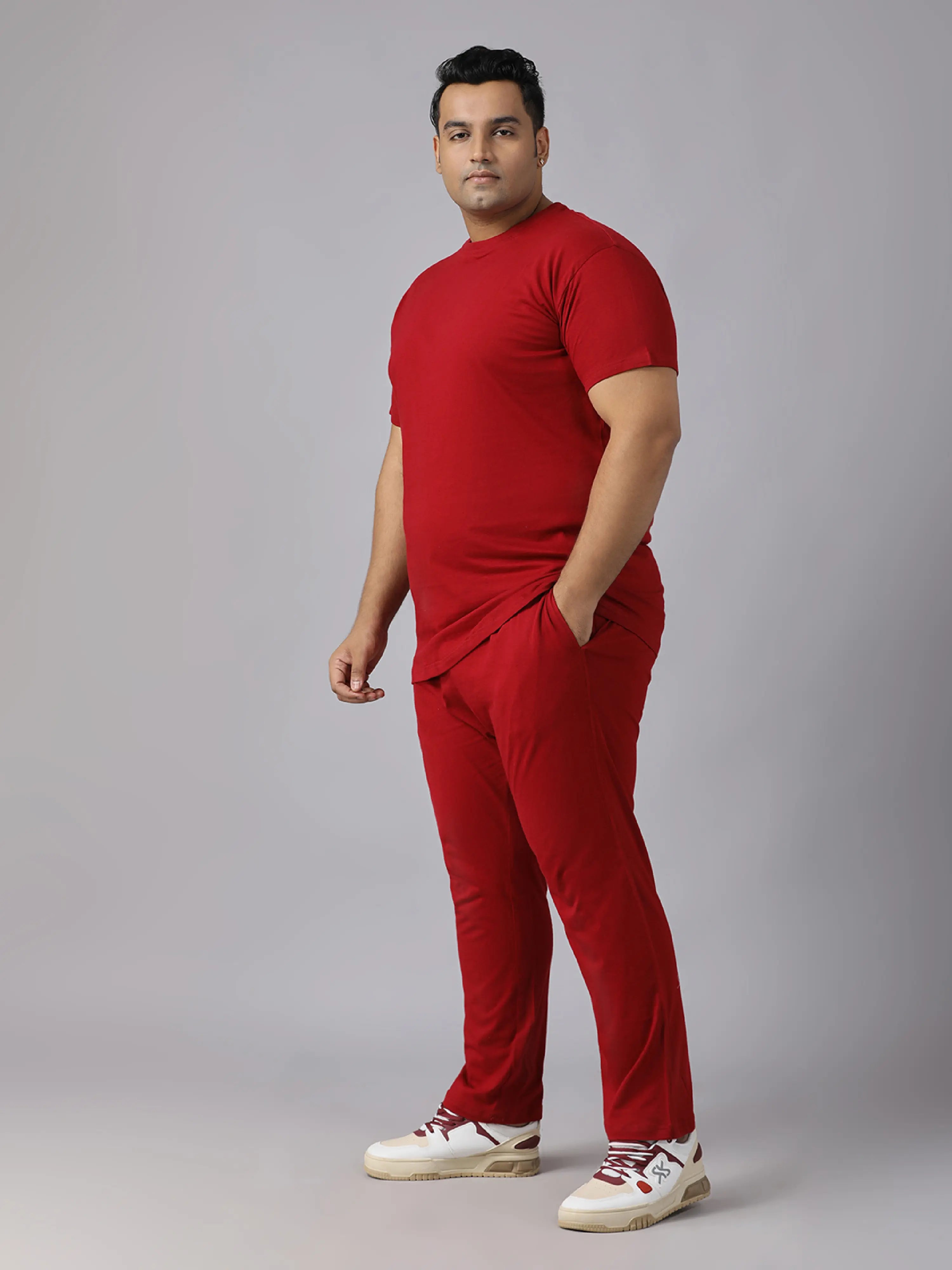 Red Solid Knits Plus Size Men’s Full Co-ord Set