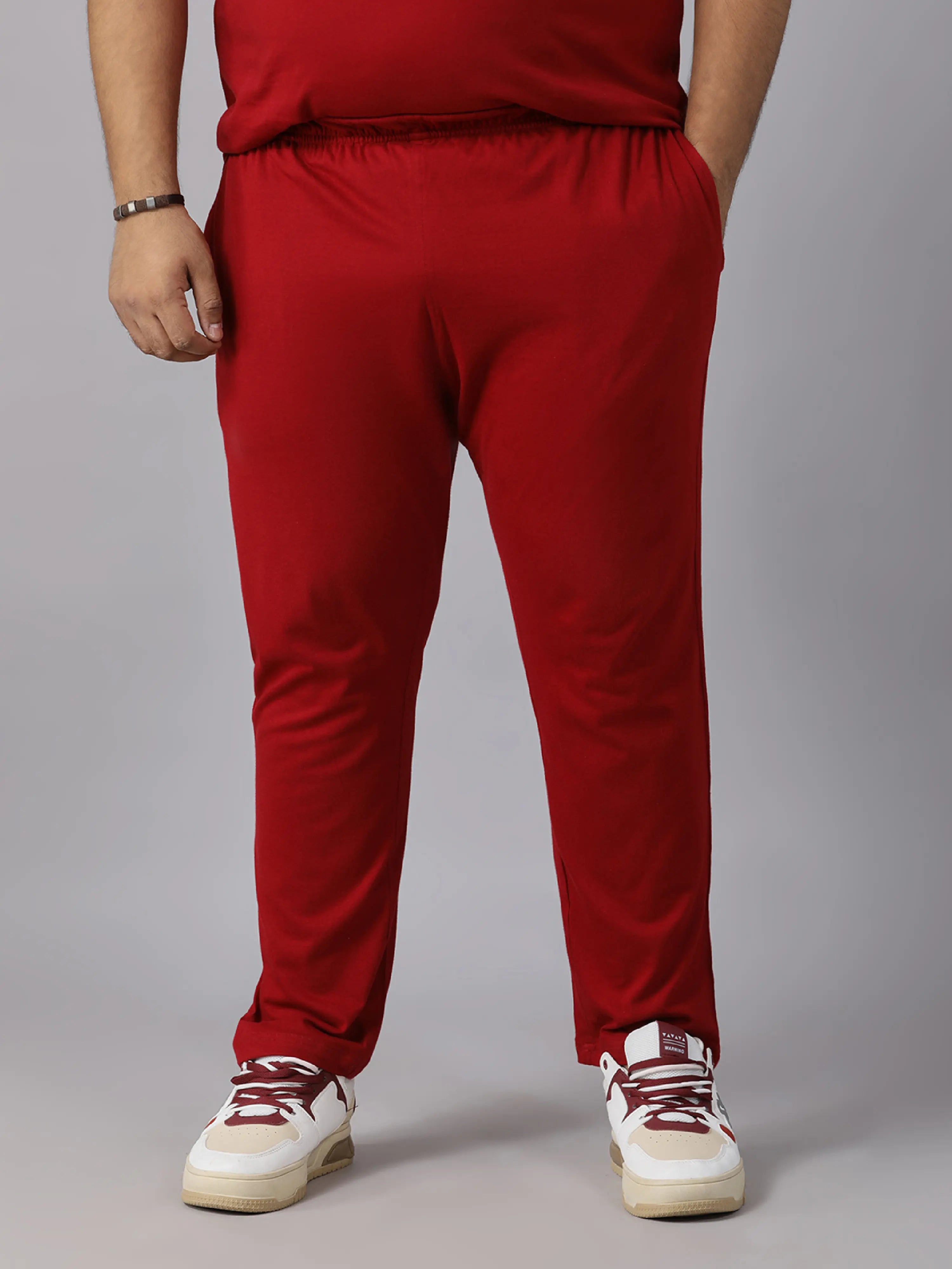 Red Solid Knits Plus Size Men’s Full Co-ord Set